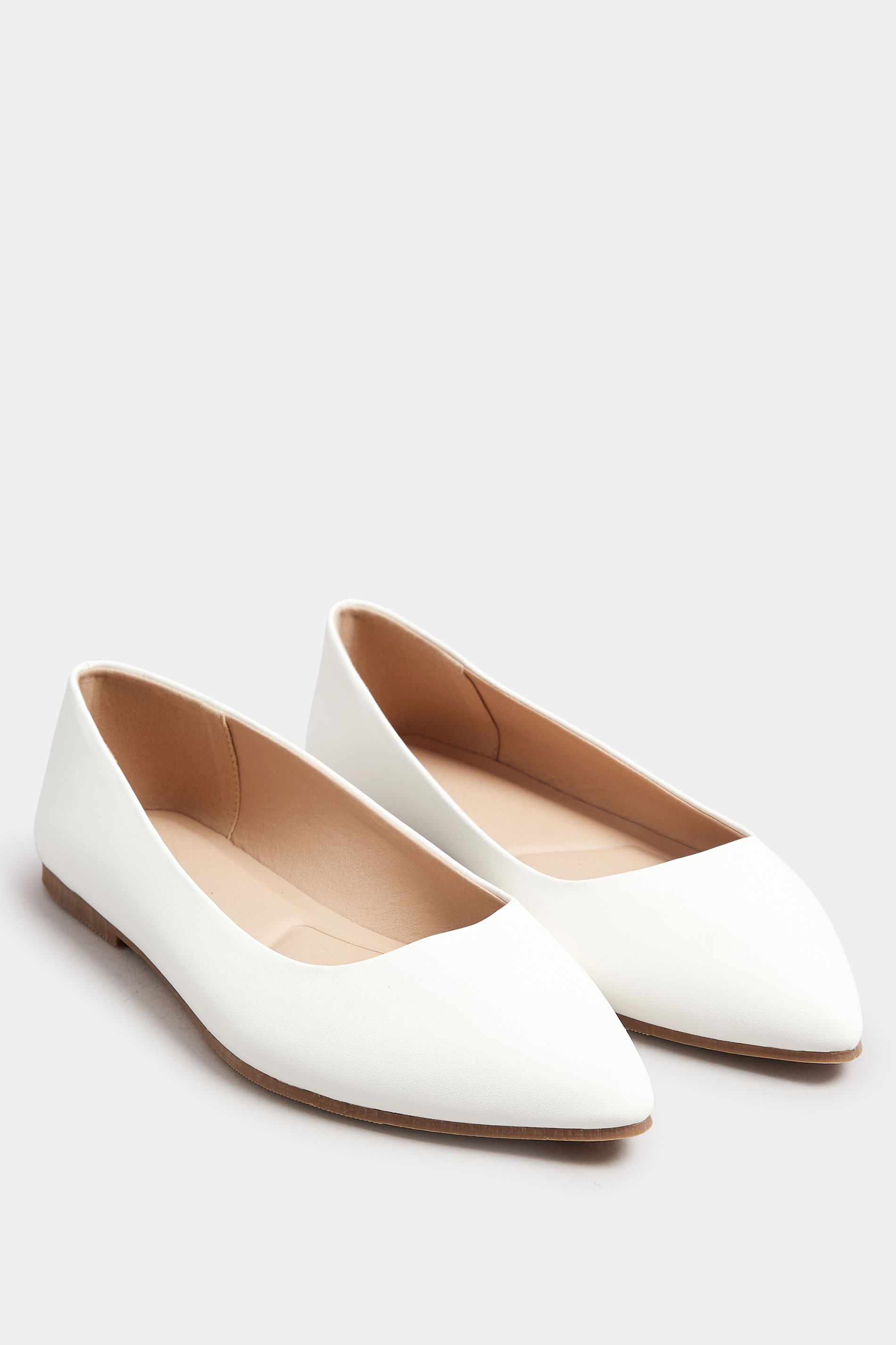 White Pointed Ballet Pumps In Wide E & Extra Wide EEE Fit | Yours Clothing 3