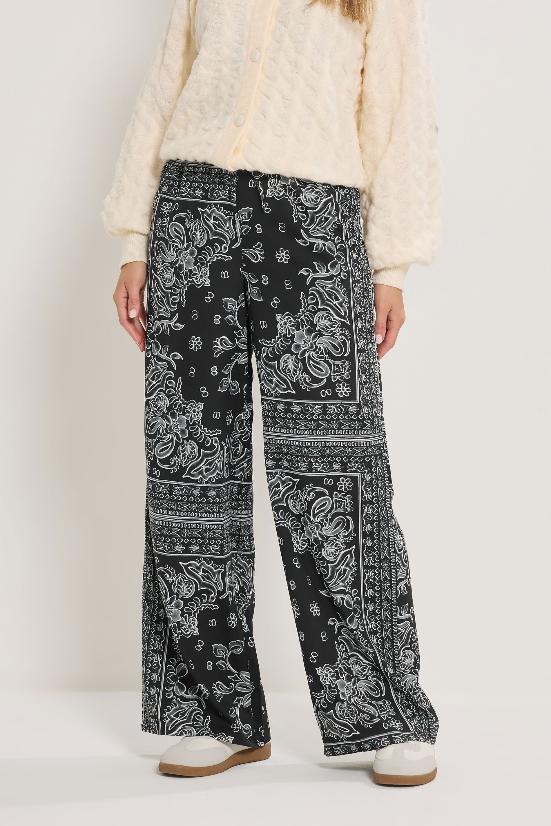LTS Tall Black Paisley Wide Leg Trousers | Long Tall Sally 2