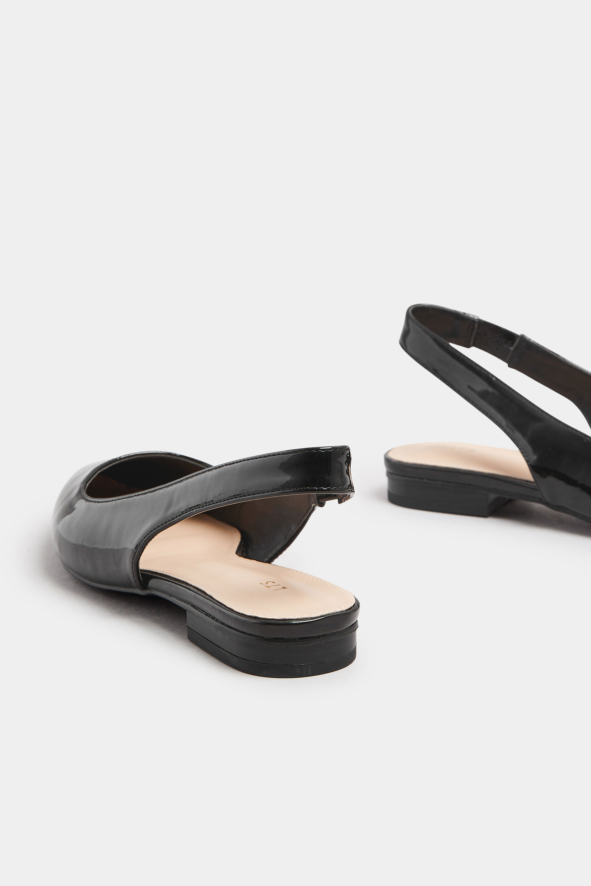 LTS Black Patent Slingback Flat Shoes In Standard Fit | Long Tall Sally 5