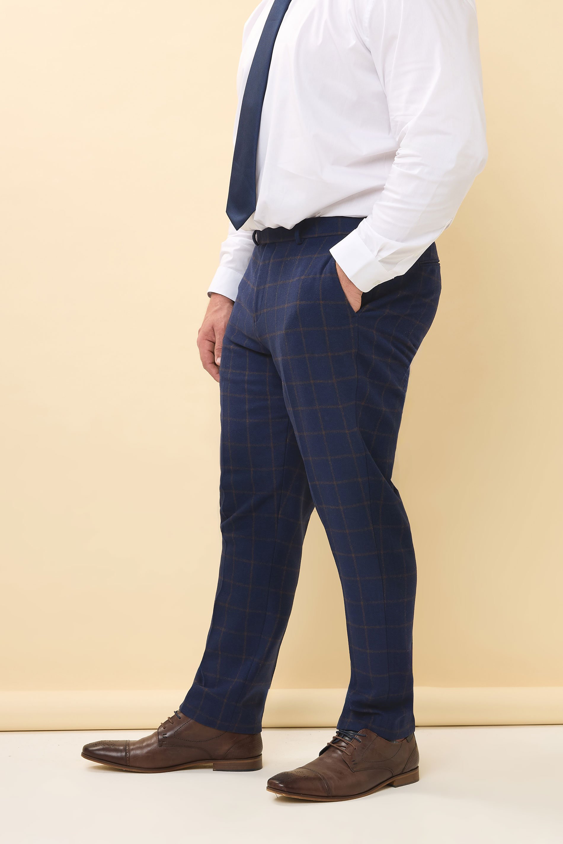 BadRhino Tailoring Big & Tall Navy Blue & Rust Orange Tweed Trousers | BadRhino 7