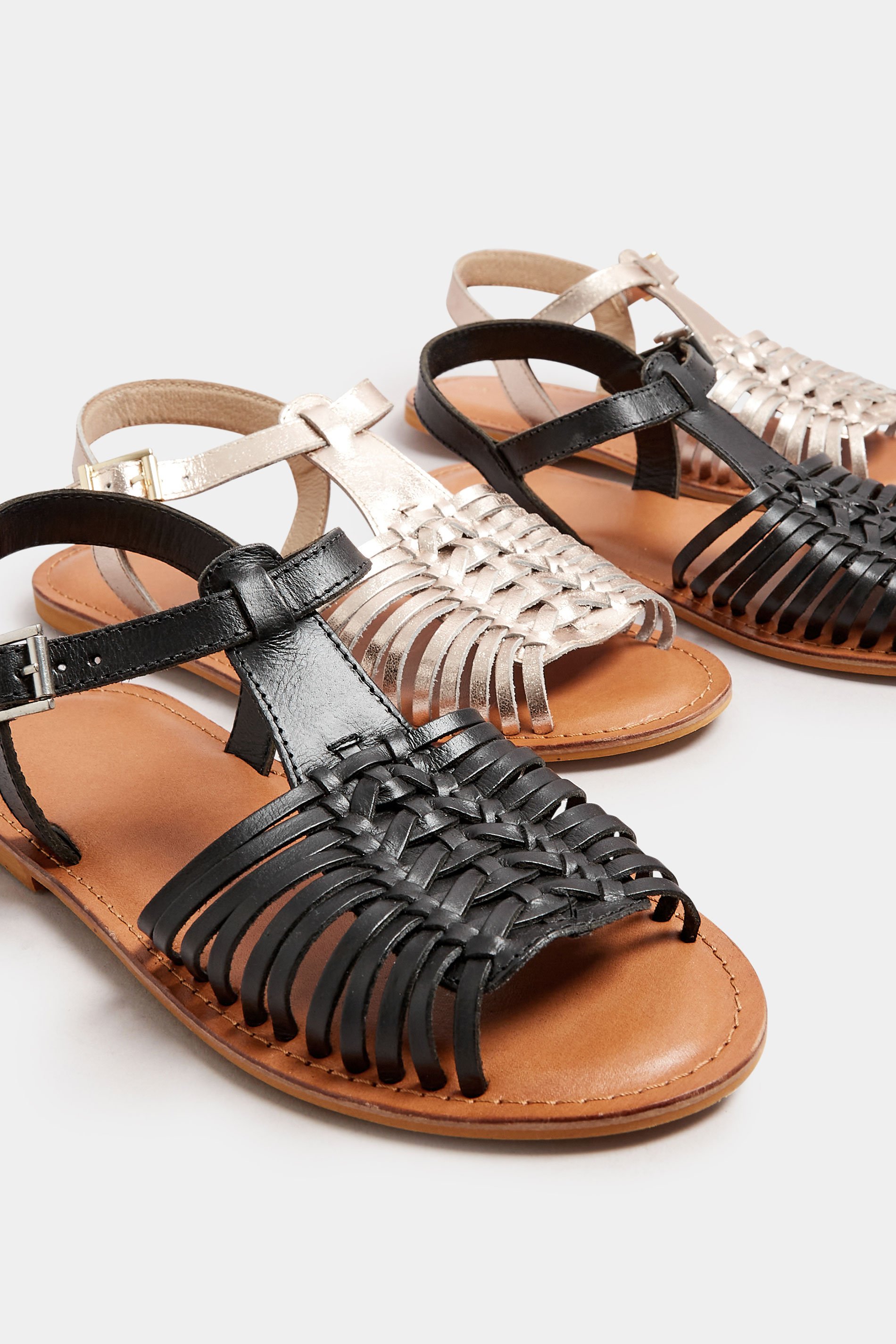 Gold Leather Woven Fisherman Sandals In Extra Wide EEE Fit | Yours Clothing 7