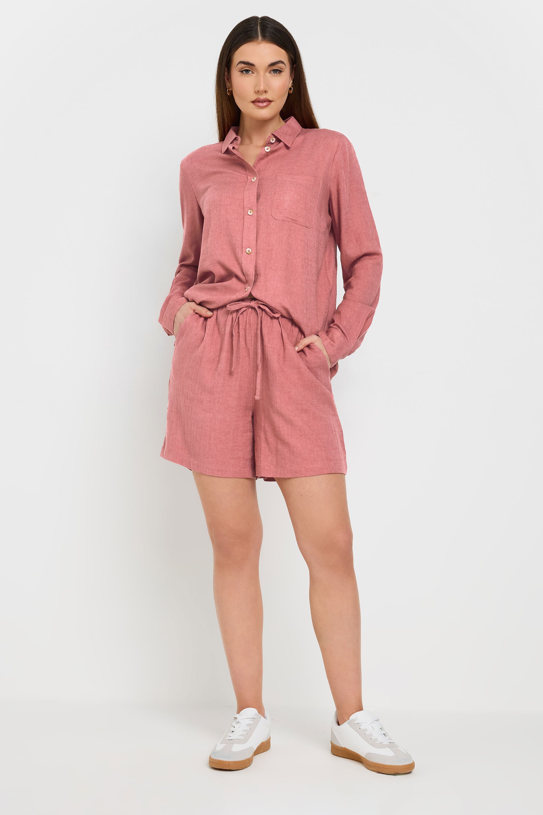 LTS Tall Coral Pink Linen Tie Shorts | Long Tall Sally 3
