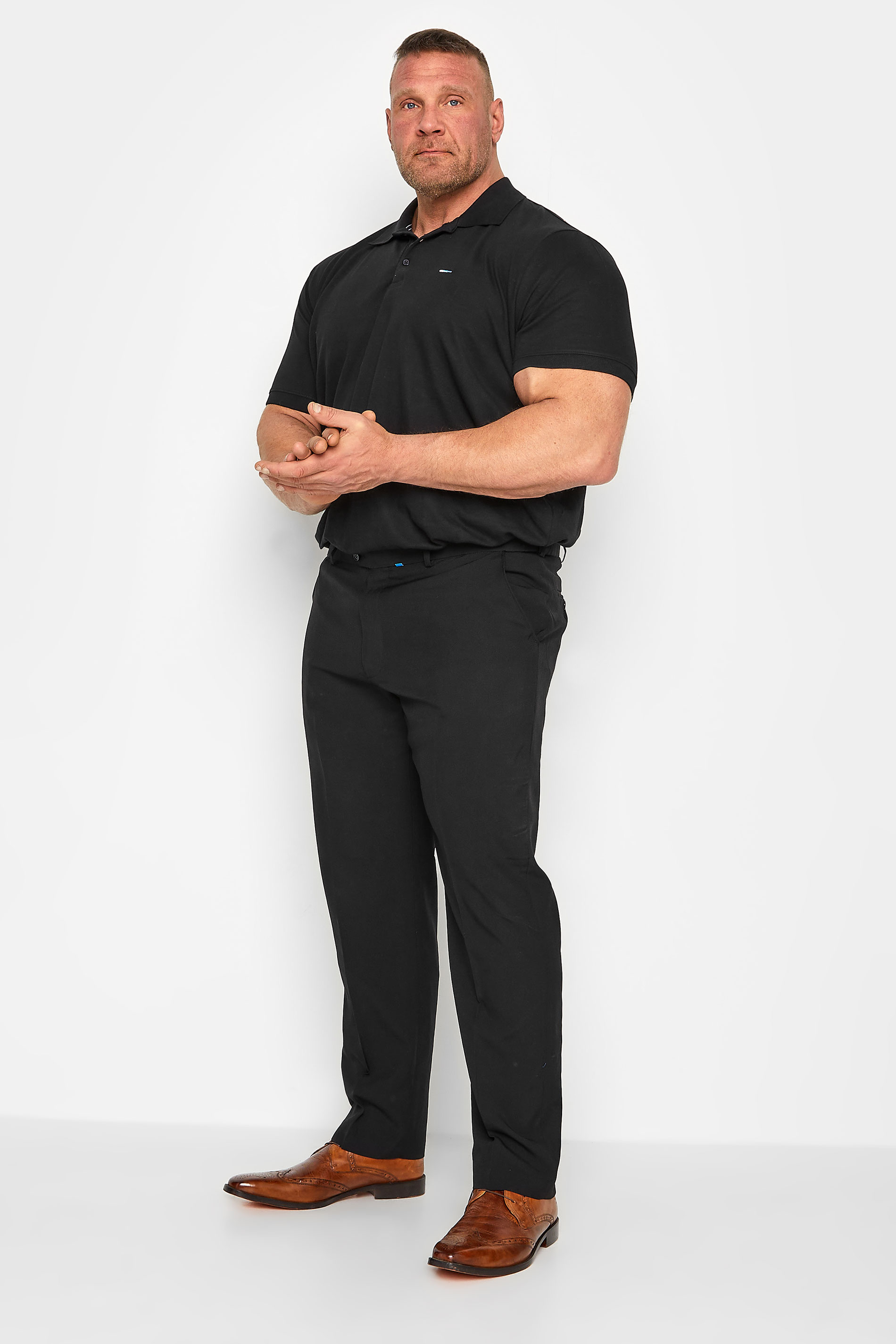 D555 Big & Tall Black Extendable Waist Straight Leg Trousers | BadRhino 2
