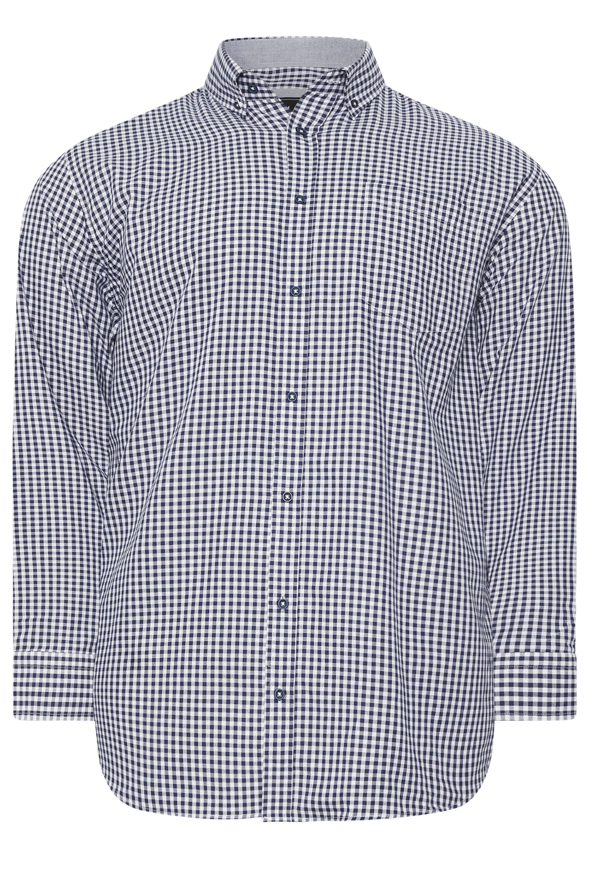 KAM Big & Tall Navy Blue Long Sleeve Gingham Shirt | BadRhino 3