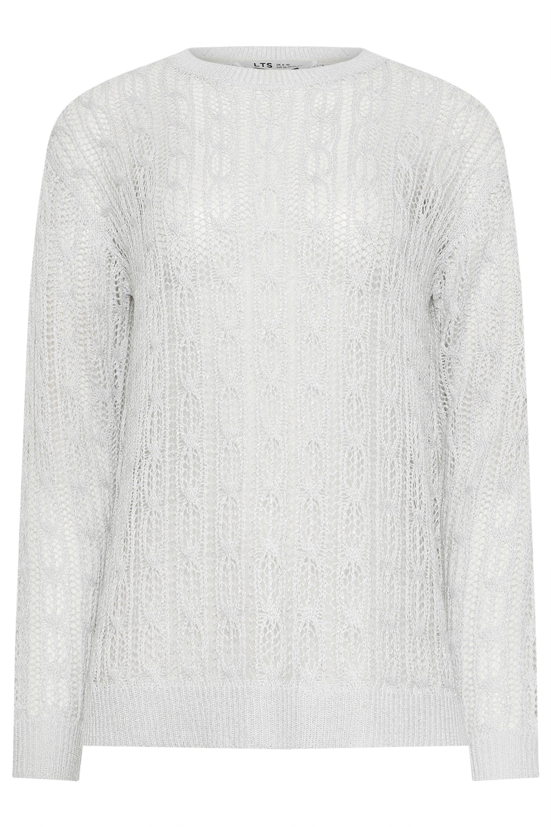 LTS Tall Women's Light Grey Metallic Crochet Jumper | Long Tall Sally 5