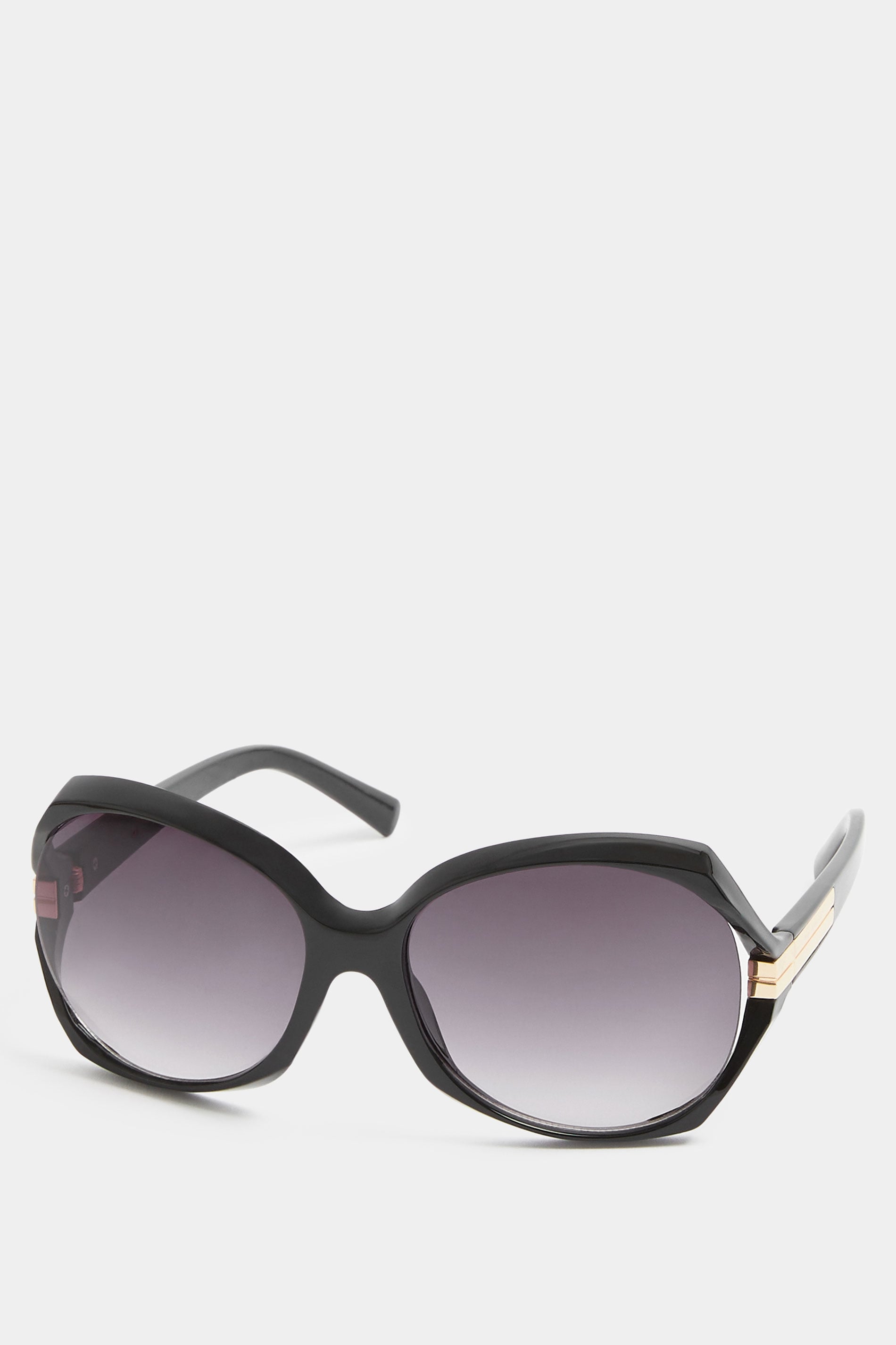 Black Metallic Arm Oversized Sunglasses | Yours Clothing 3