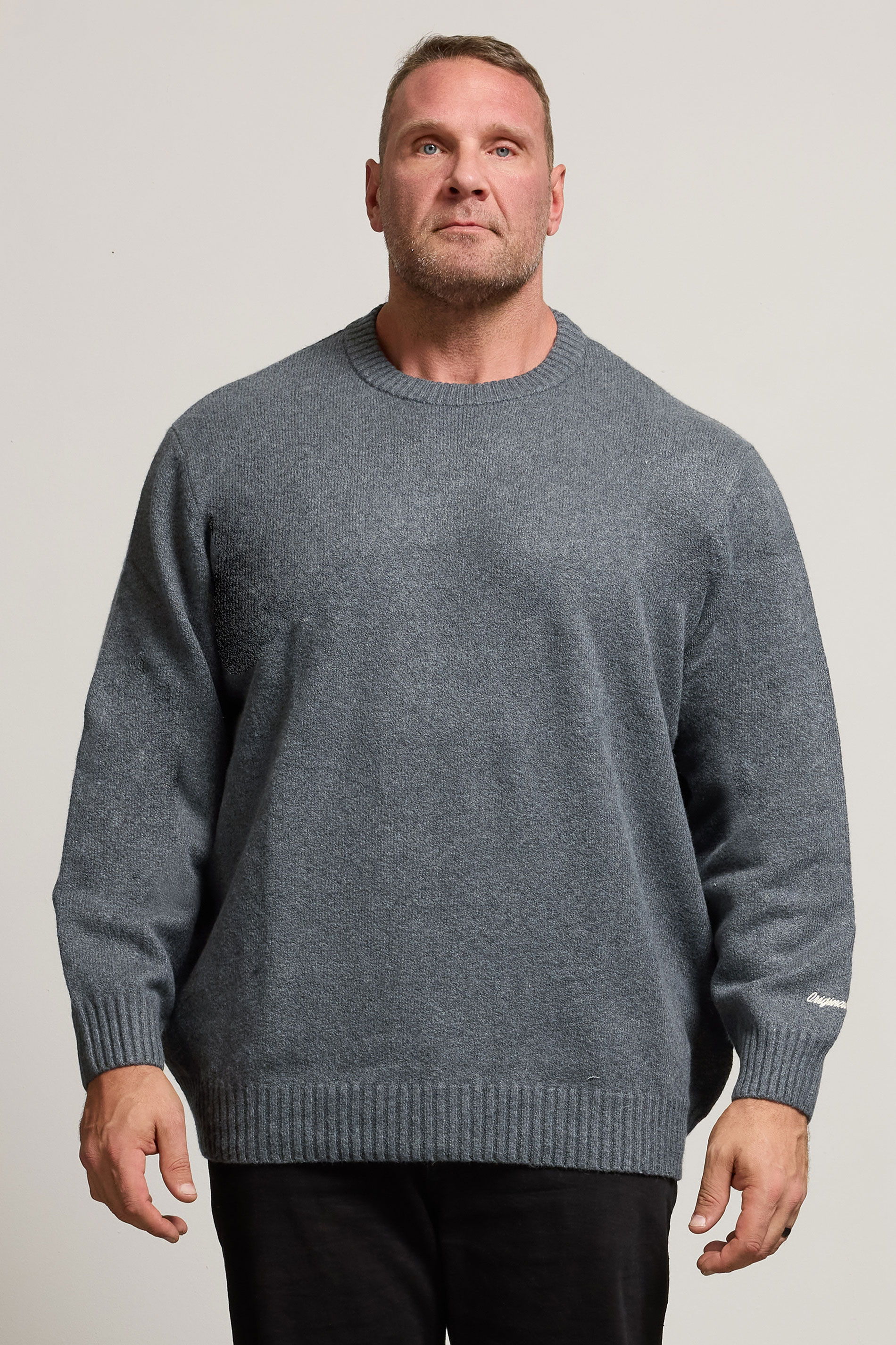 JACK & JONES Big & Tall Dark Grey Crew Neck Knit Jumper | BadRhino 1