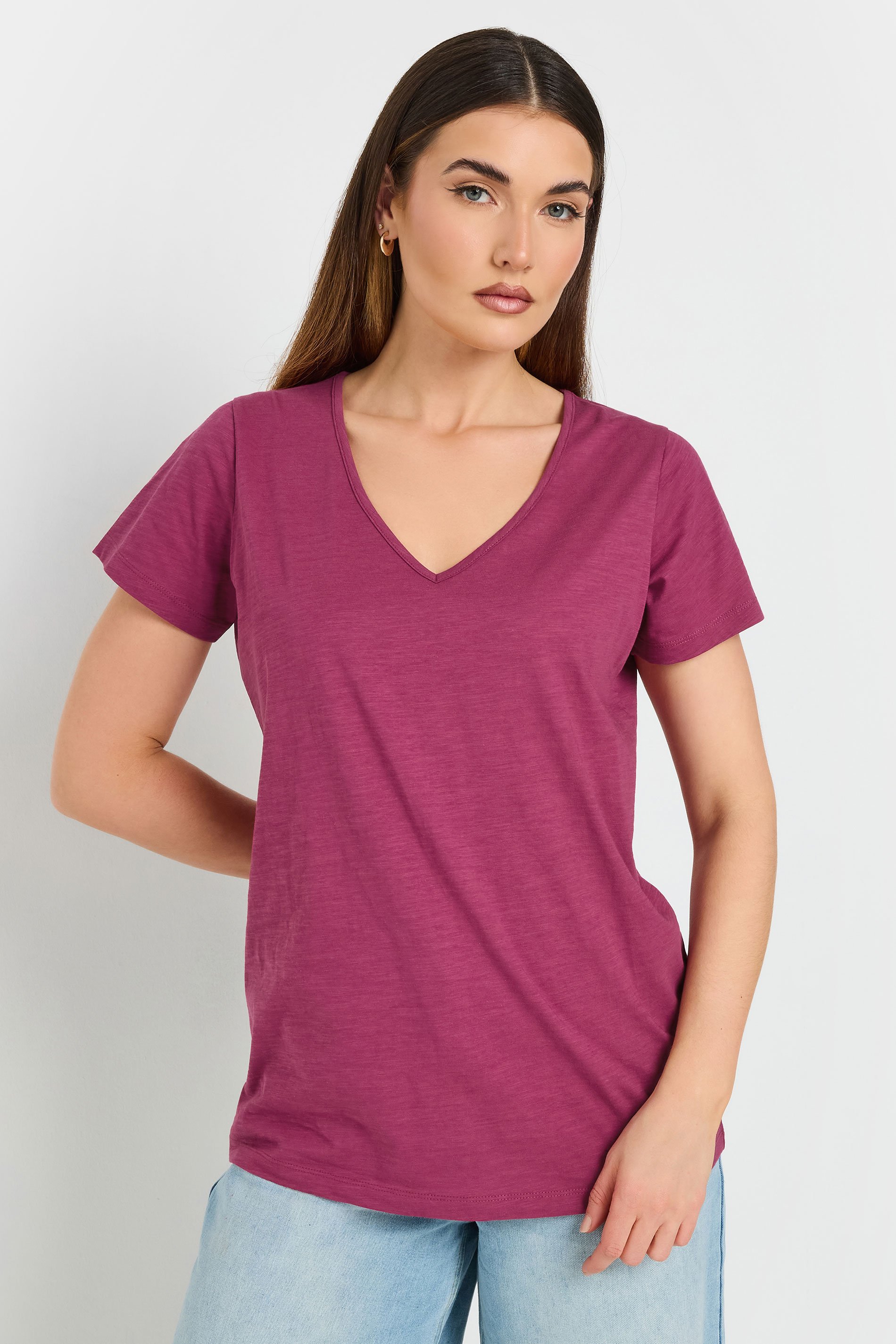 LTS Tall 3 PACK Sage Green & Berry Red V-Neck T-Shirts | Long Tall Sally 2