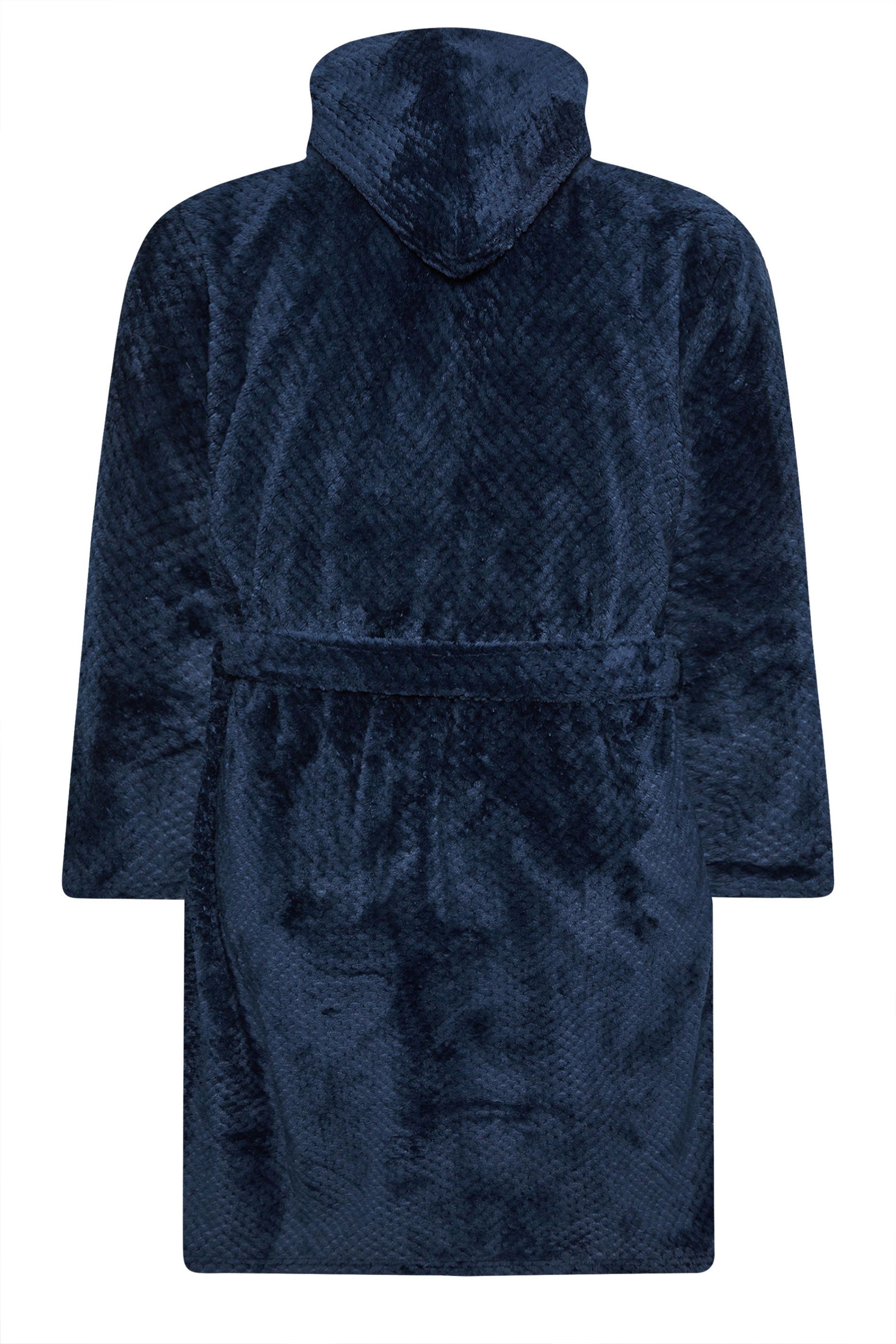 BadRhino Big & Tall Navy Blue Textured Fleece Dressing Gown | BadRhino 5