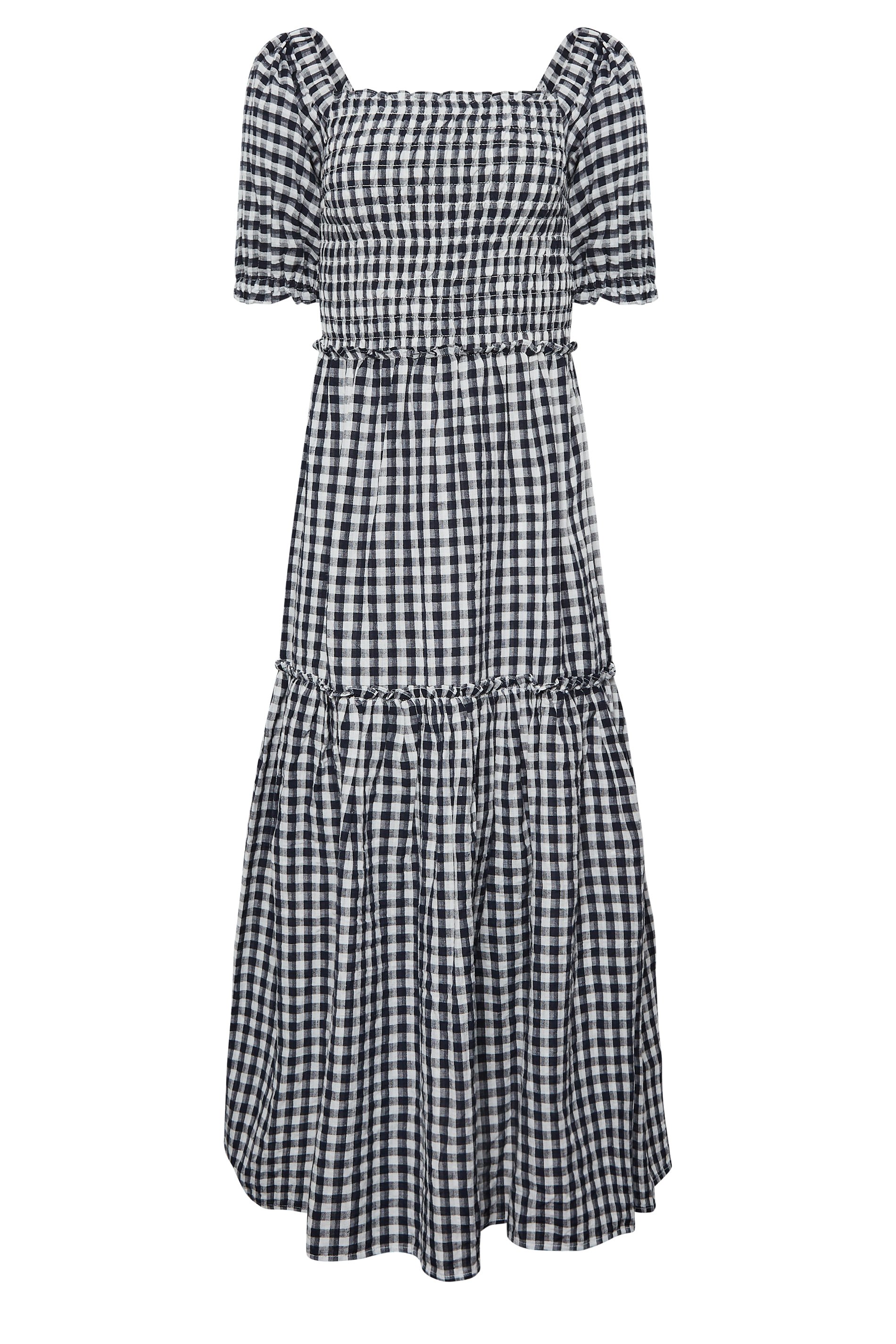 LTS Tall Women's Black Gingham Shirred Midi Dress | Long Tall Sally 6