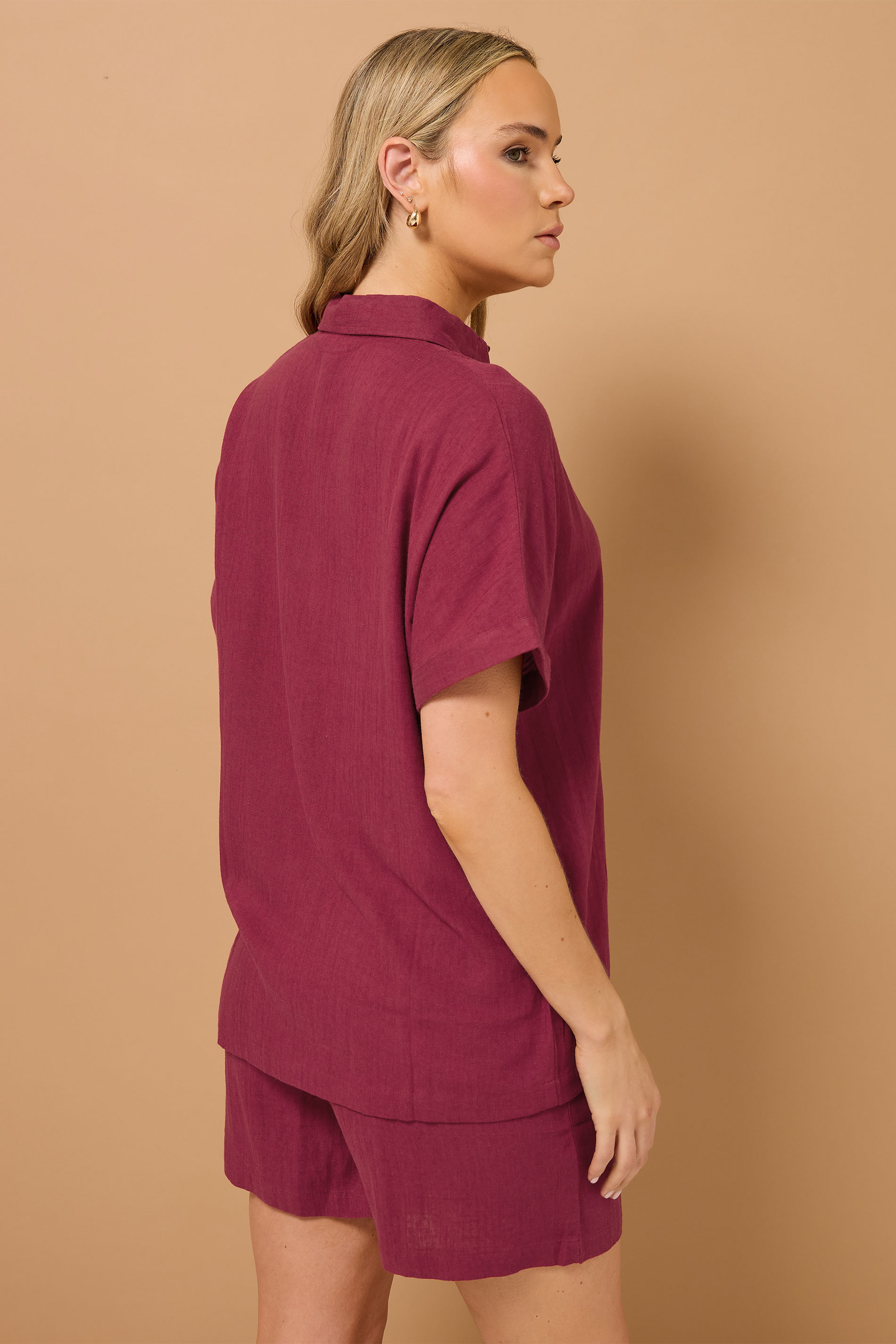 LTS Tall Dark Red Linen Oversized Short Sleeve Shirt | Long Tall Sally 5