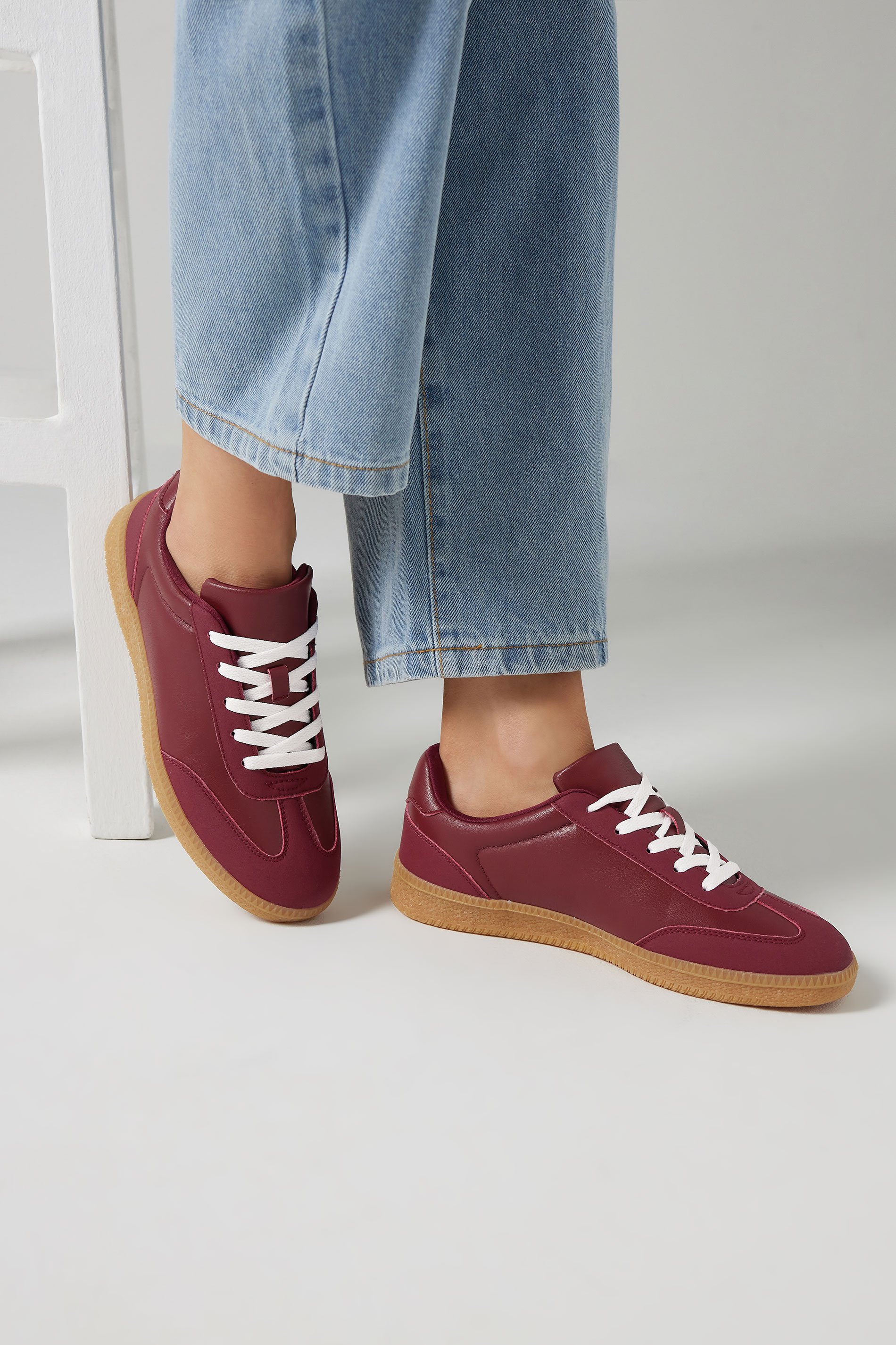 LTS Burgundy Red Retro Gum Sole Trainer In Standard Fit | Long Tall Sally 1