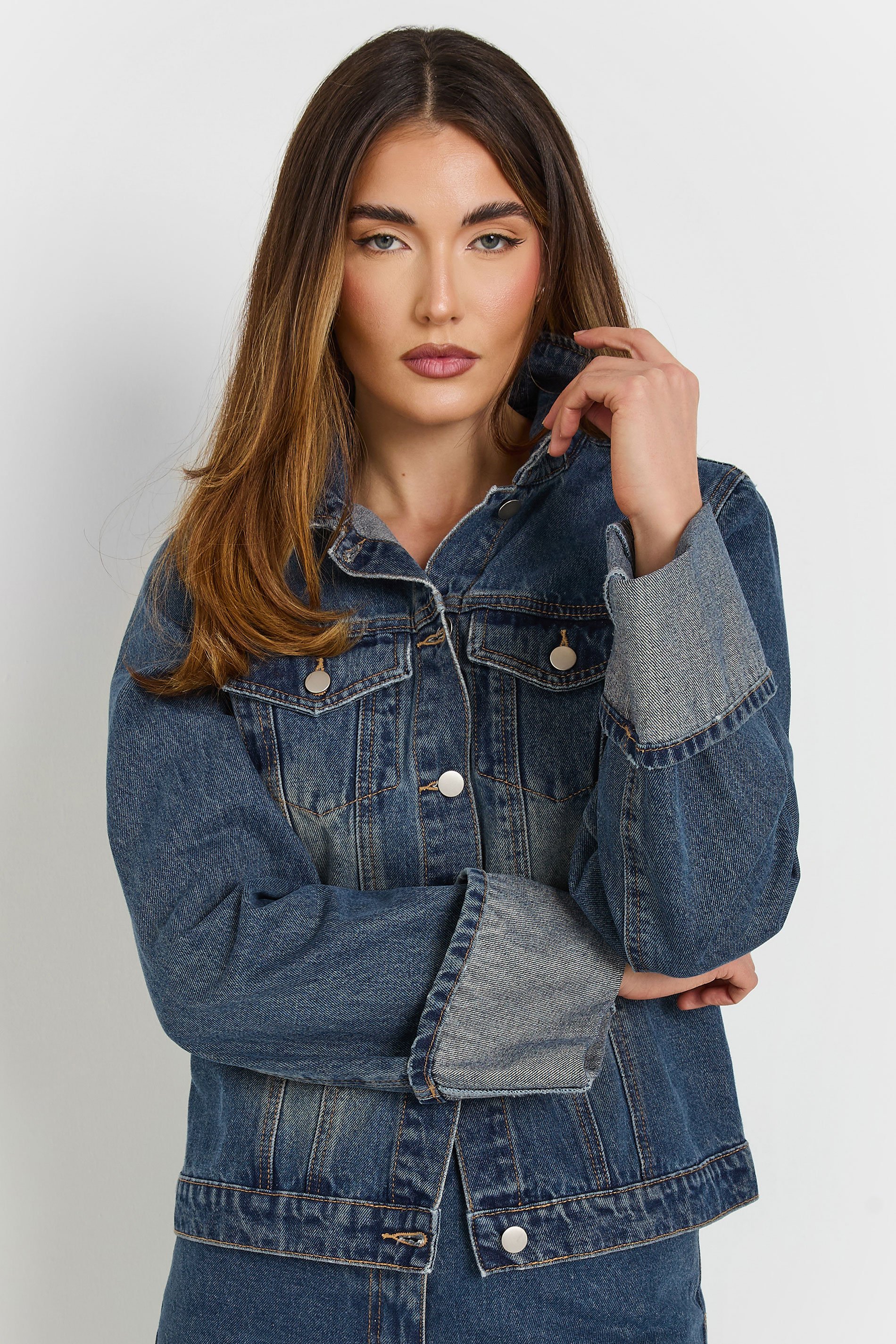 LTS Tall Dark Blue Washed Denim Turn Up Sleeve Jacket | Long Tall Sally 7