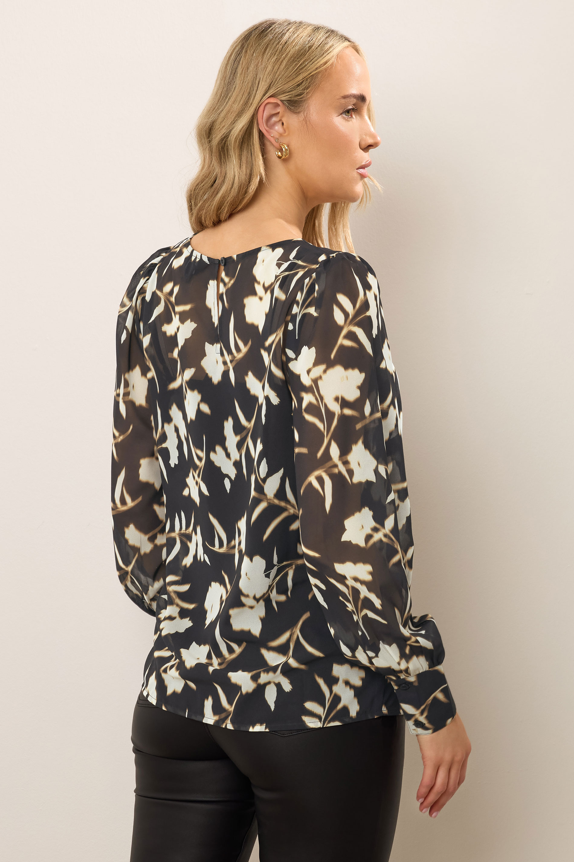 LTS Tall Black Blurred Floral Sheer Blouse | Long Tall Sally 3