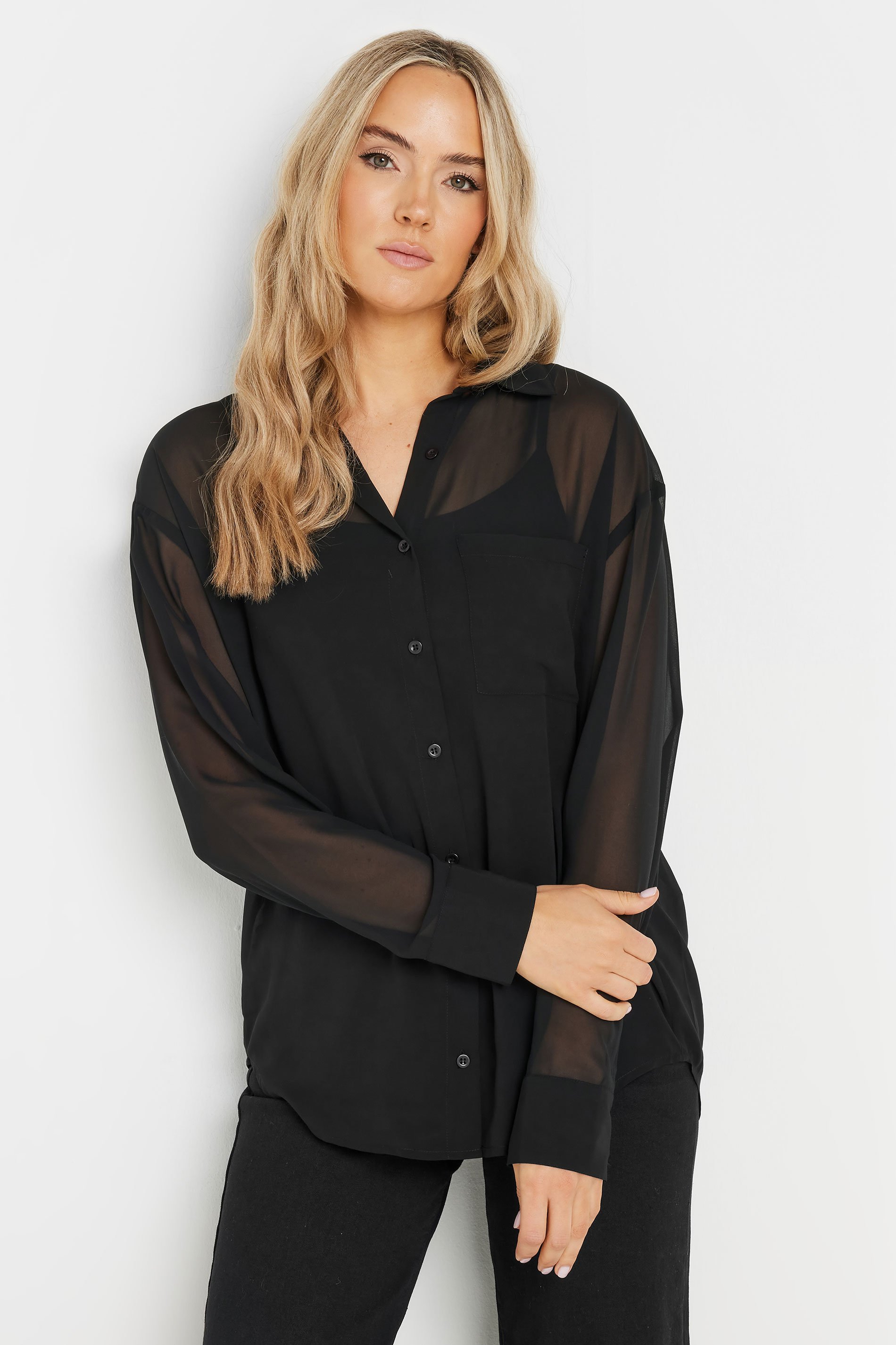 LTS Tall Black Sheer Long Sleeve Shirt | Long Tall Sally 2