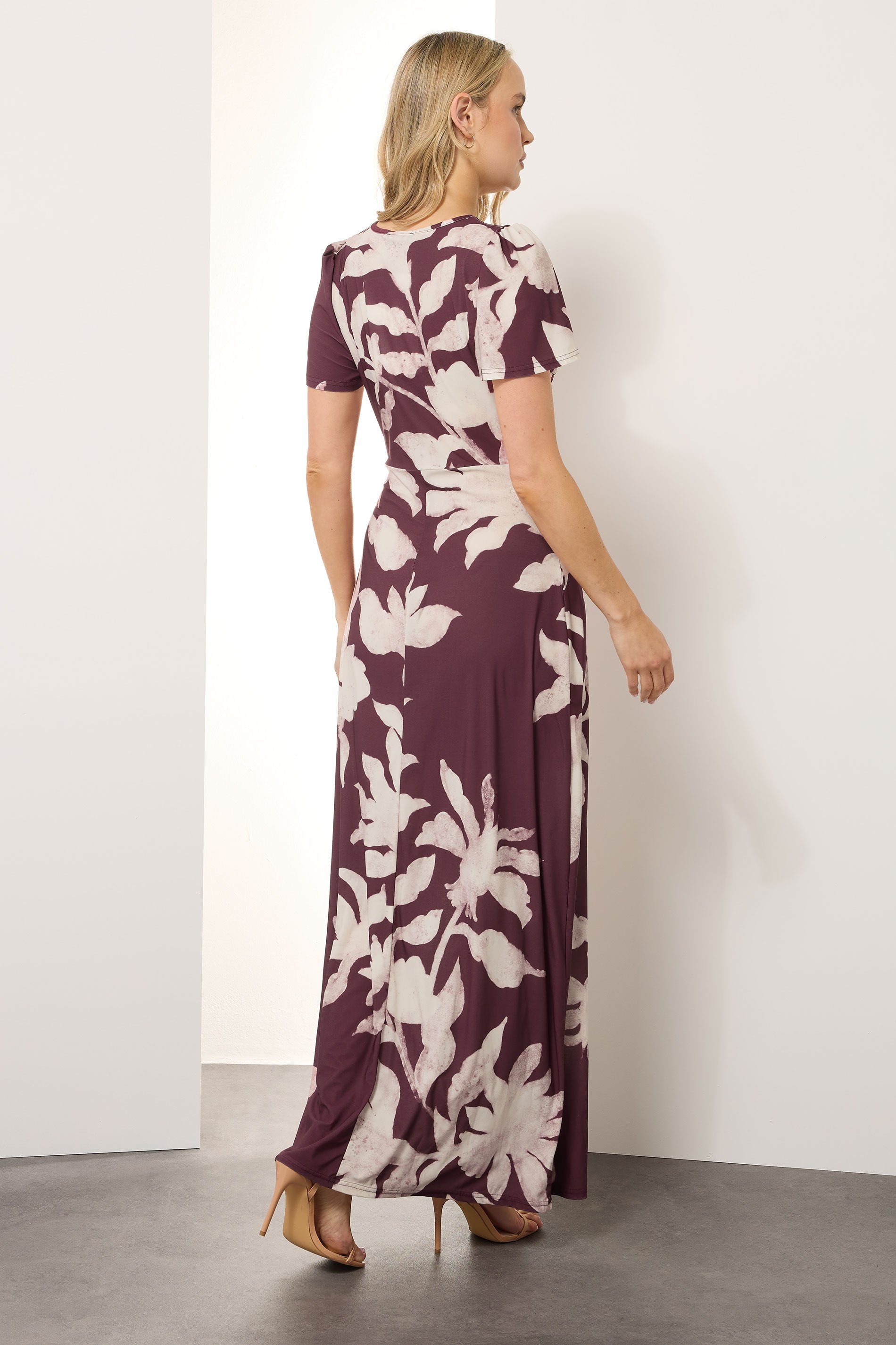 LTS Tall Berry Red Floral Ruched Maxi Dress | Long Tall Sally 4