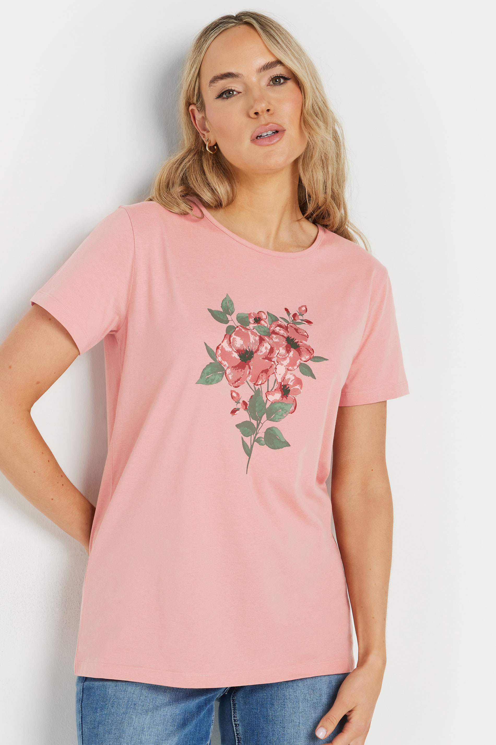LTS Tall Coral Pink Floral Graphic T-Shirt | Long Tall Sally 1