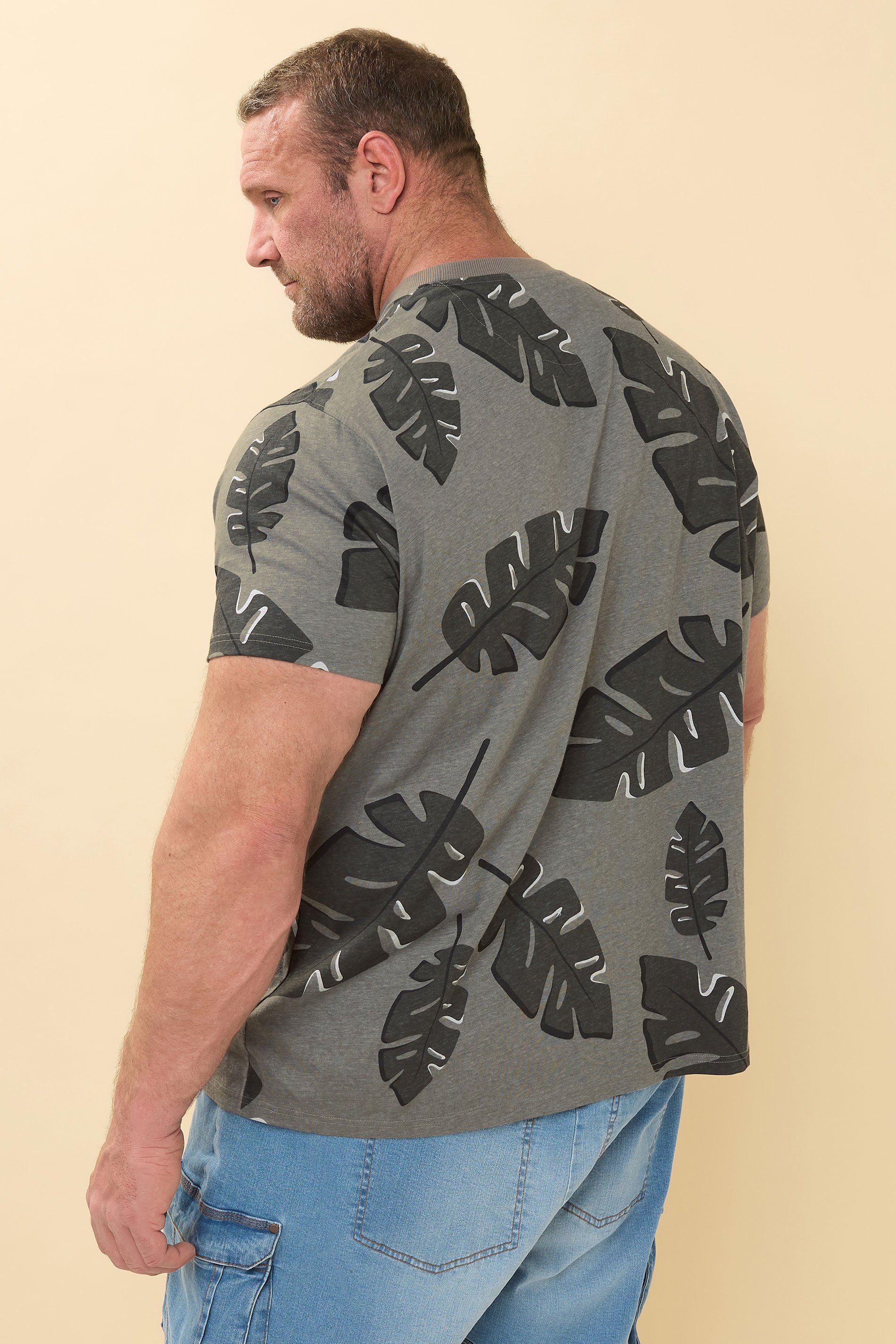BadRhino Big & Tall Grey Palm Print Short Sleeve T-Shirt | BadRhino 4