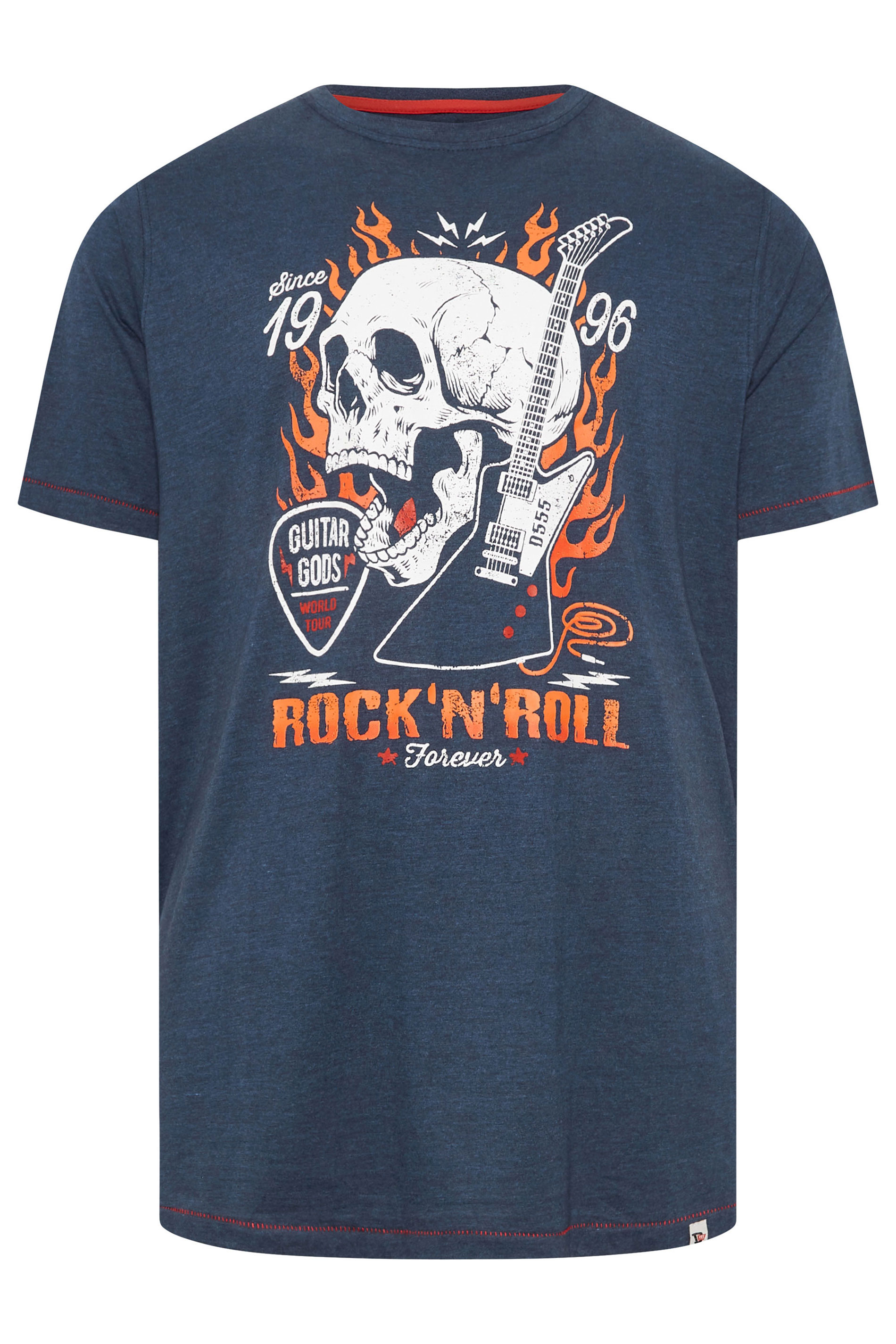 D555 Big & Tall Navy 'Rock 'N' Roll' Skull Graphic Print T-Shirt | BadRhino 3