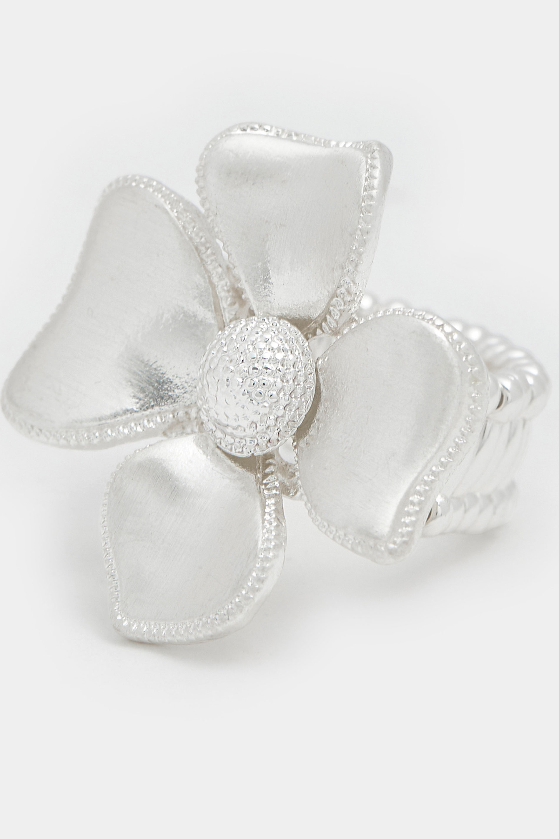 Silver Tone Flower Stretch Ring | Yours Clothing 4