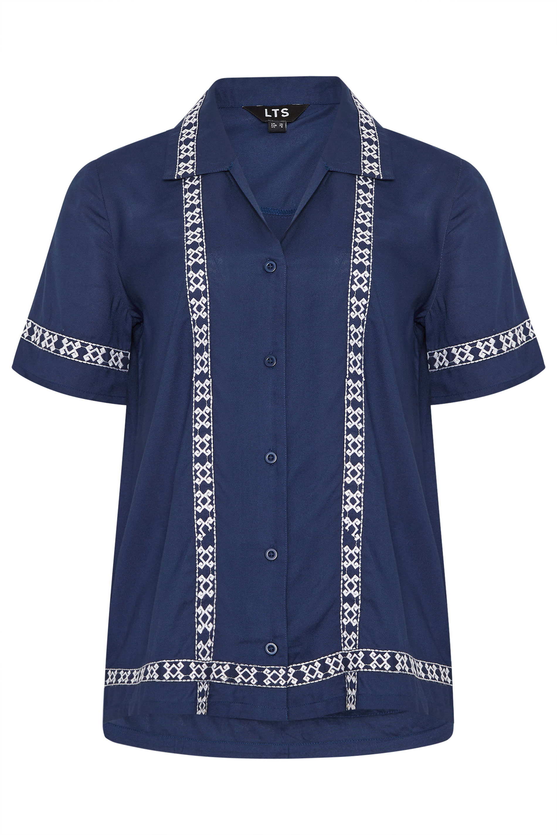 LTS Tall Navy Blue Aztec Embroidered Shirt | Long Tall Sally 6