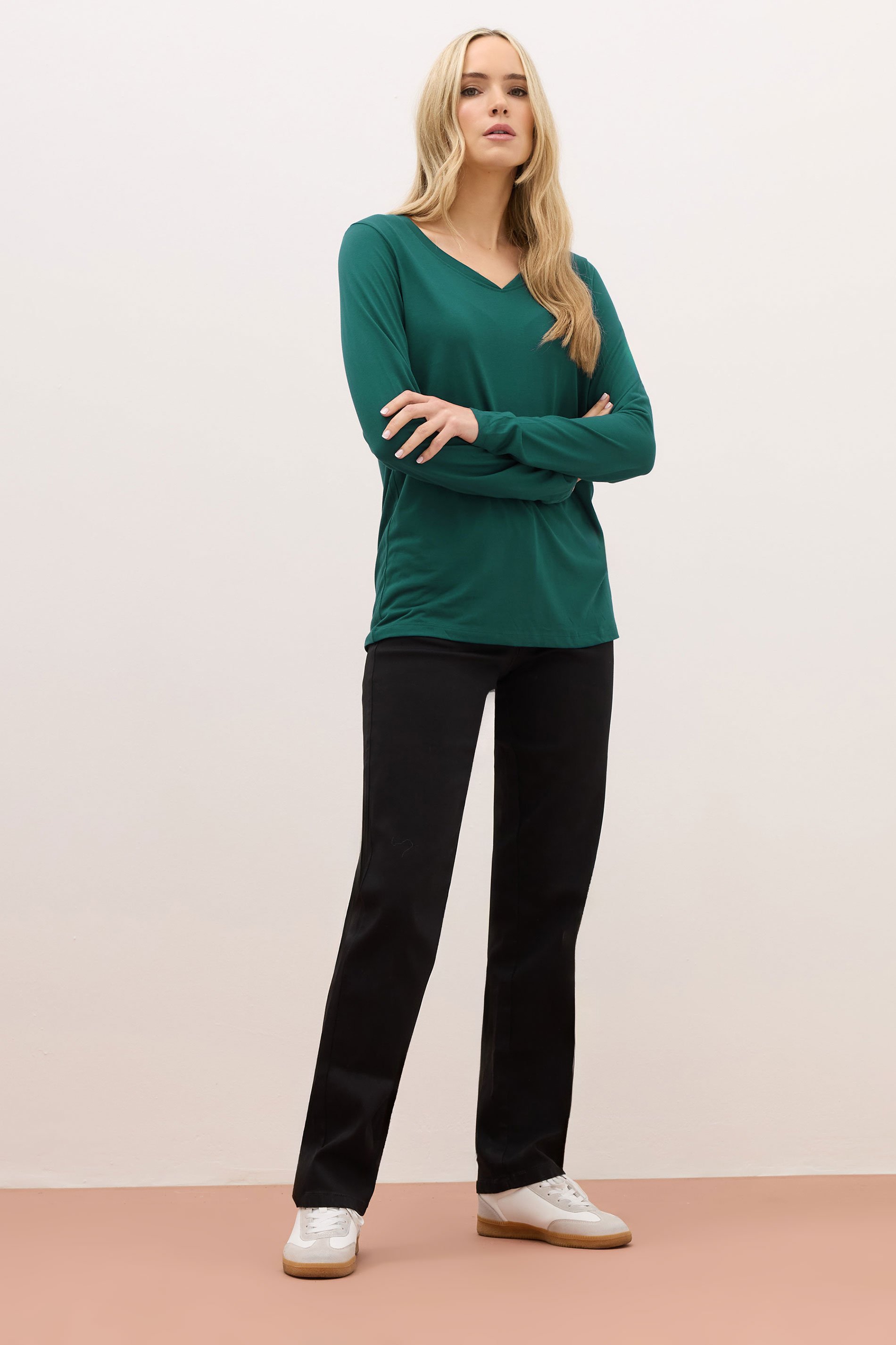 LTS PREMIUM Tall Forest Green Long Sleeve V-Neck Top | Long Tall Sally 2