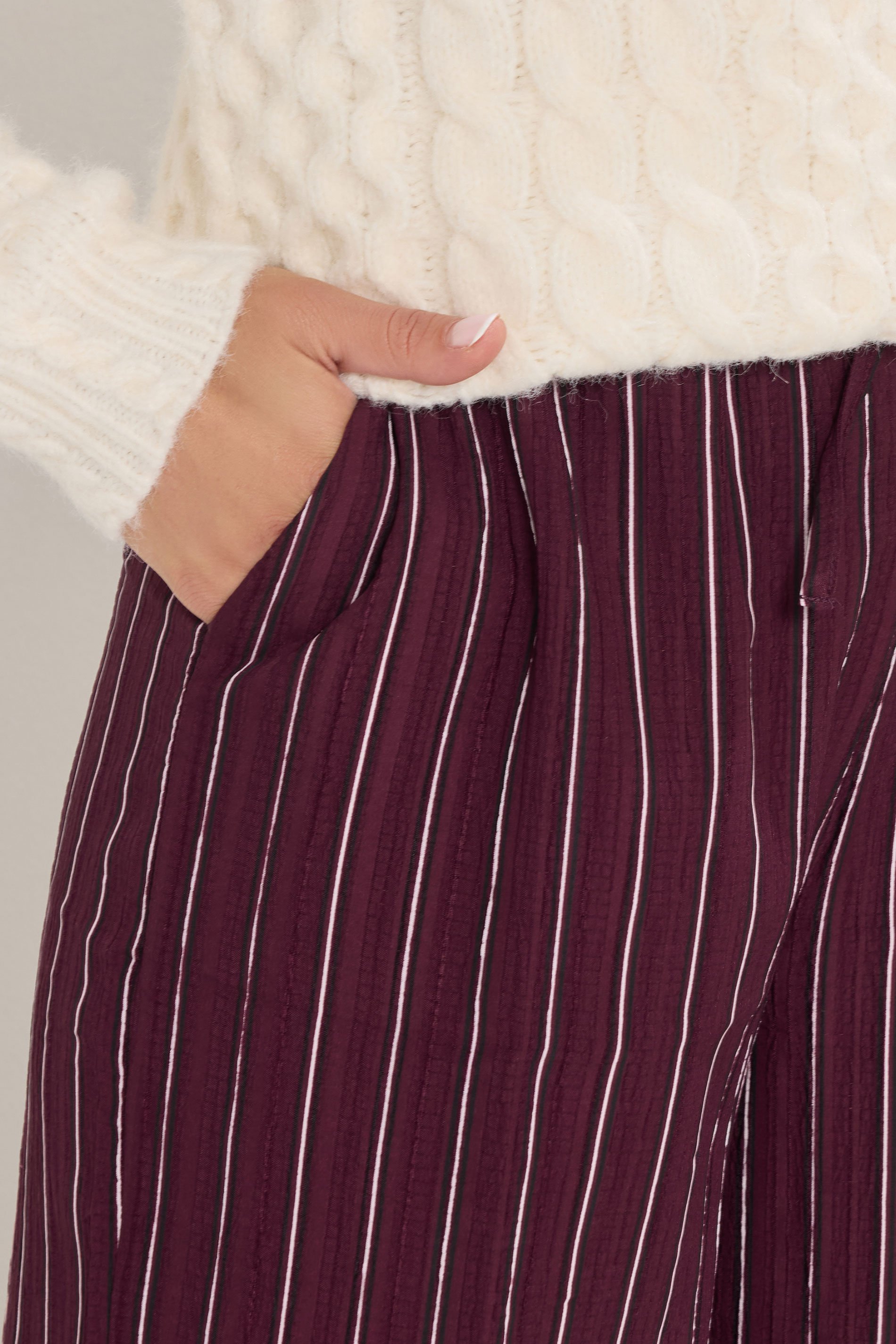 LTS Tall Burgundy Red Striped Wide Leg Trousers | Long Tall Sally 4