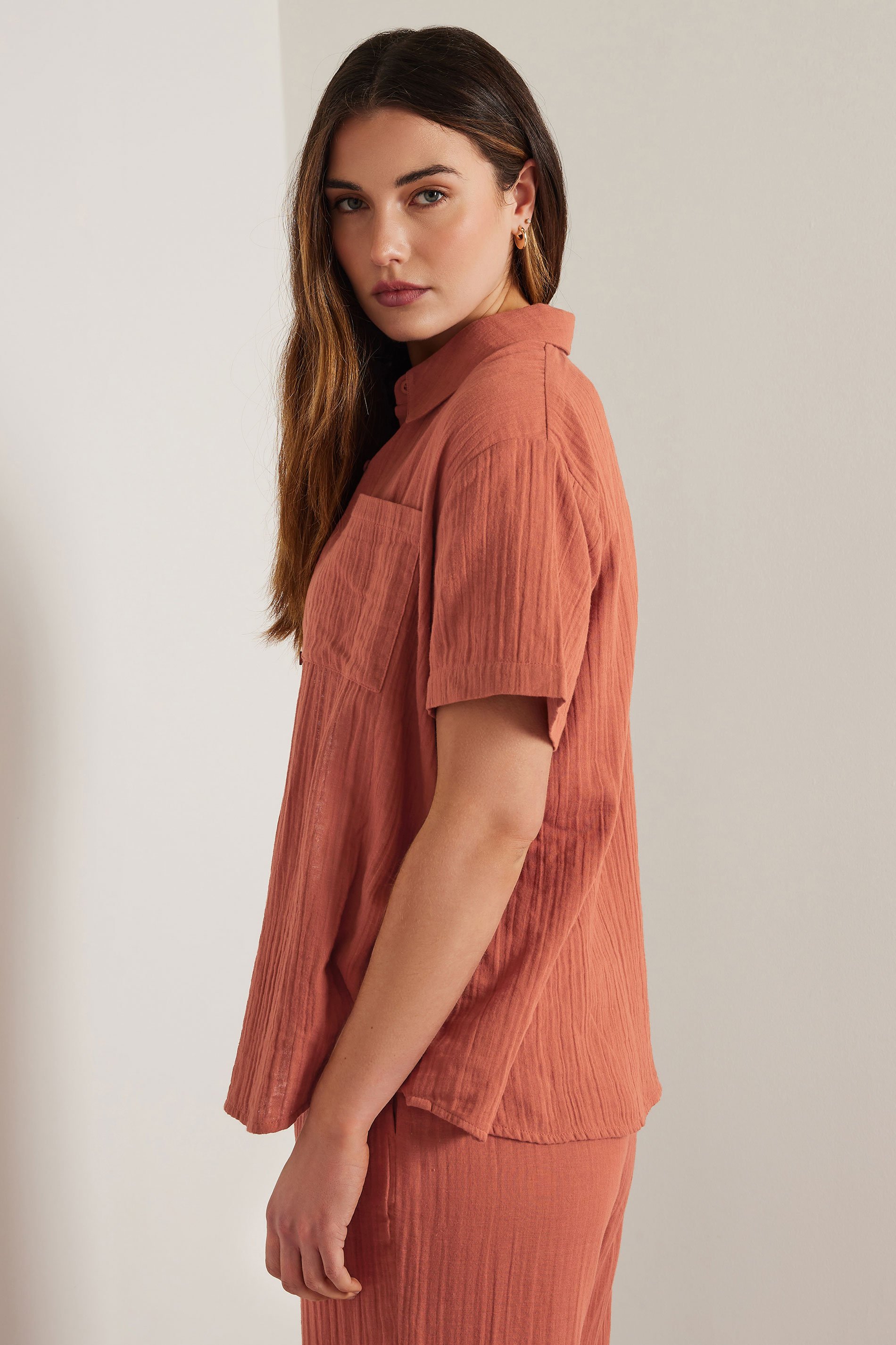 LTS Tall Rust Orange Cotton Cheesecloth Short Sleeve Shirt | Long Tall Sally 6