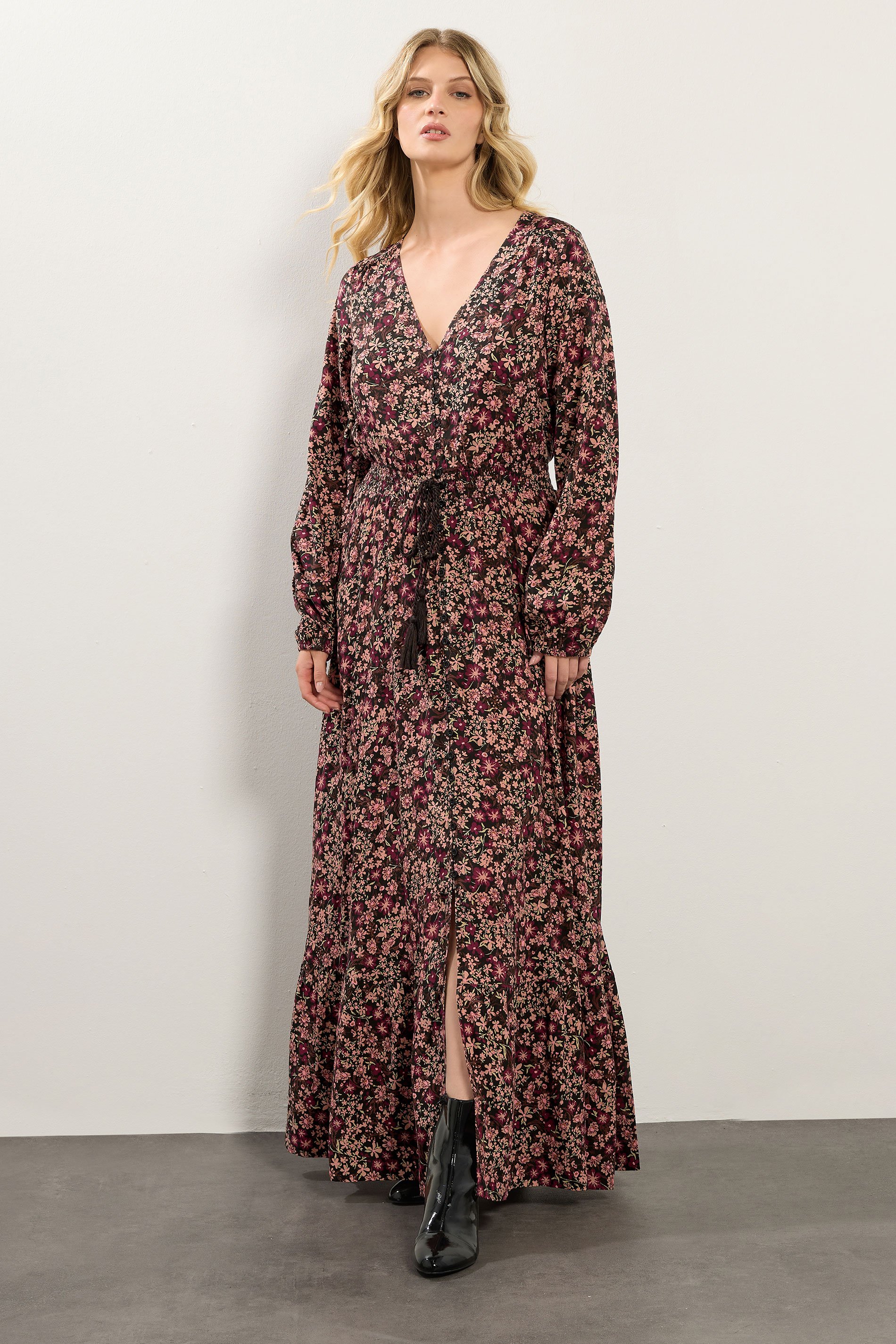 LTS Tall Black Floral Button Maxi Dress | Long Tall Sally 1