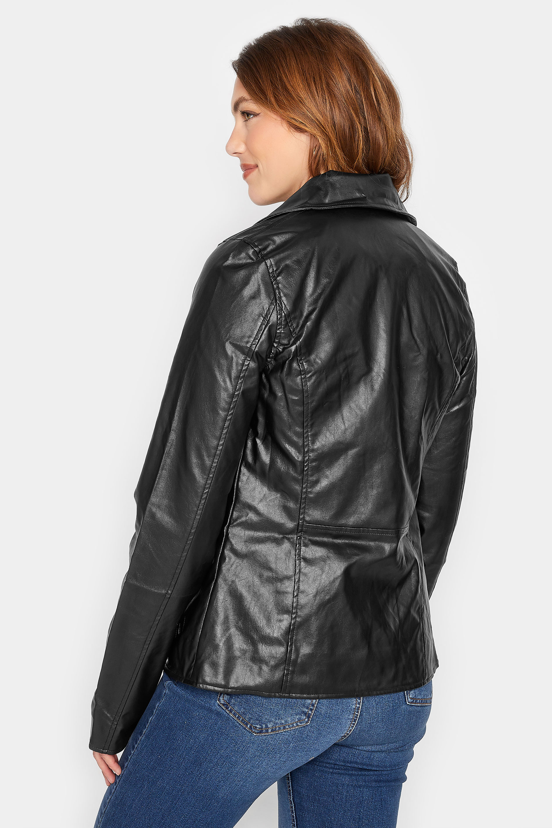 Cropped Faux Leather Moto Jacket for Tall Women in Black S / Tall / Black