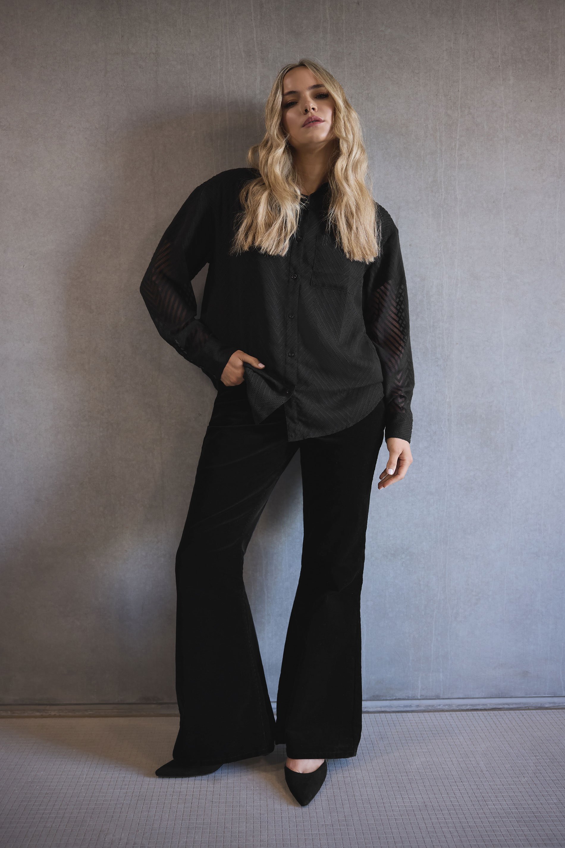 LTS Tall Black Cord Detail Flare Trousers | Long Tall Sally 2
