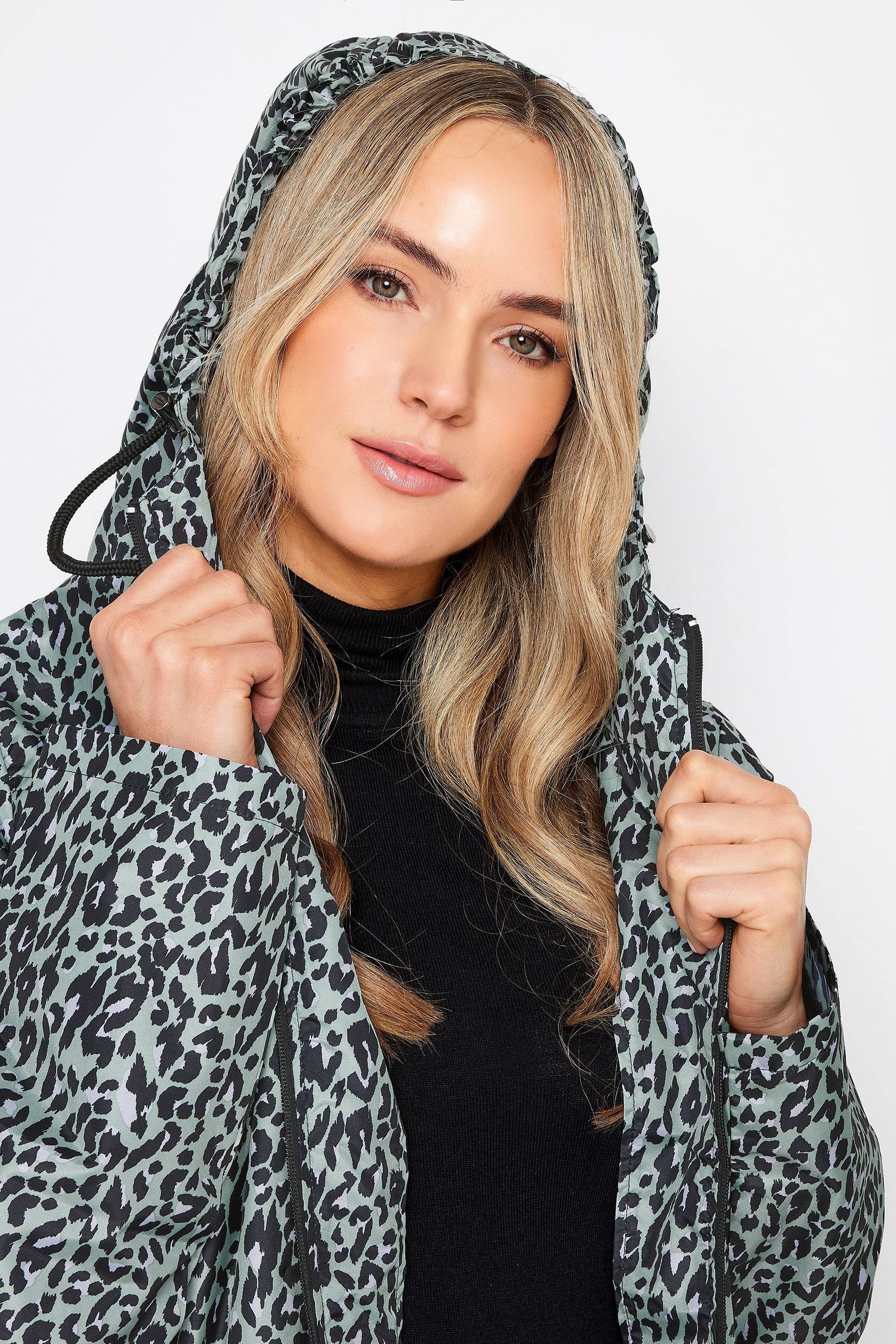 LTS Tall Women's Sage Green Leopard Print Pocket Parka | Long Tall Sally  4