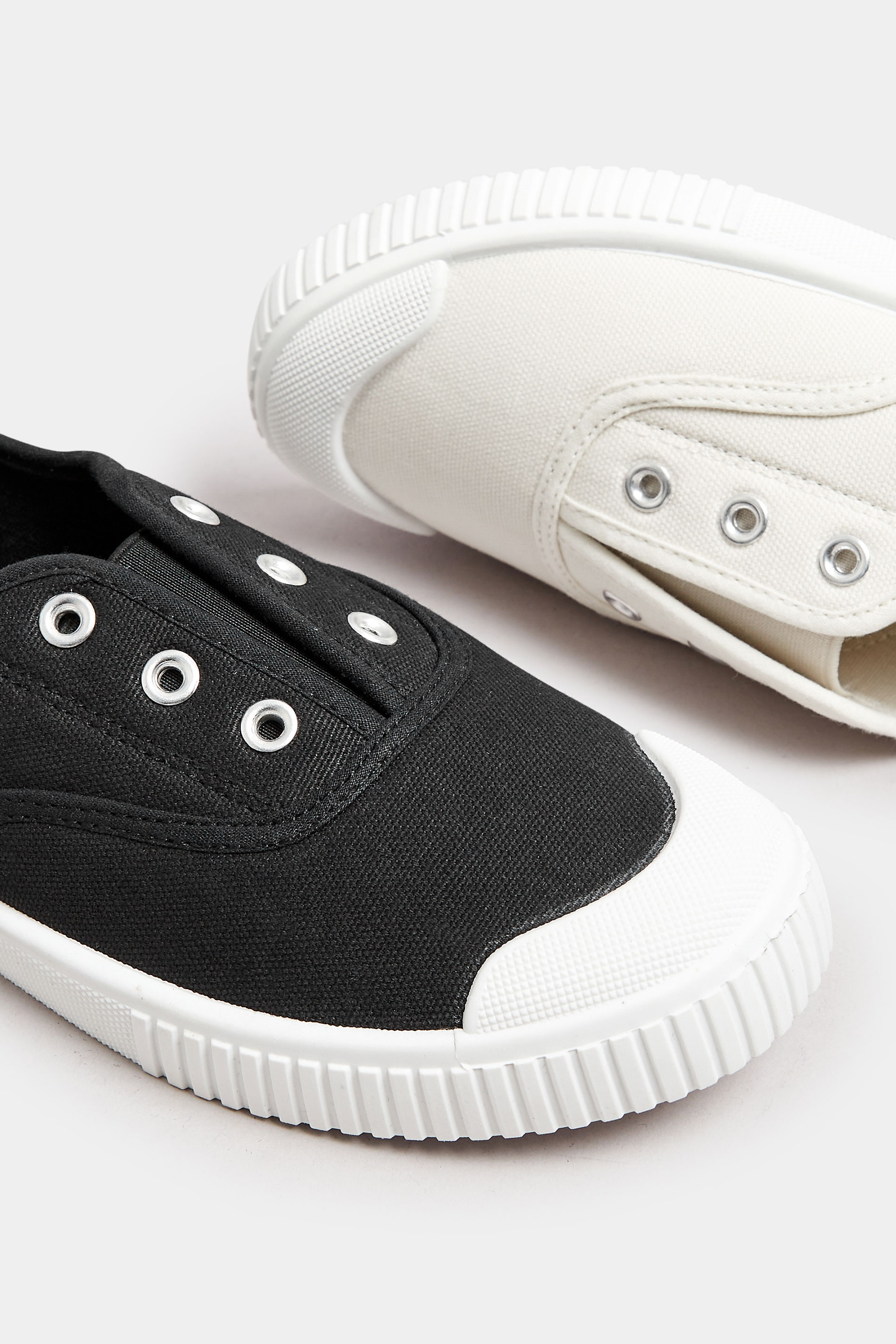 Black Canvas Slip On Trainers In Wide E Fit | Yours Clothing 6