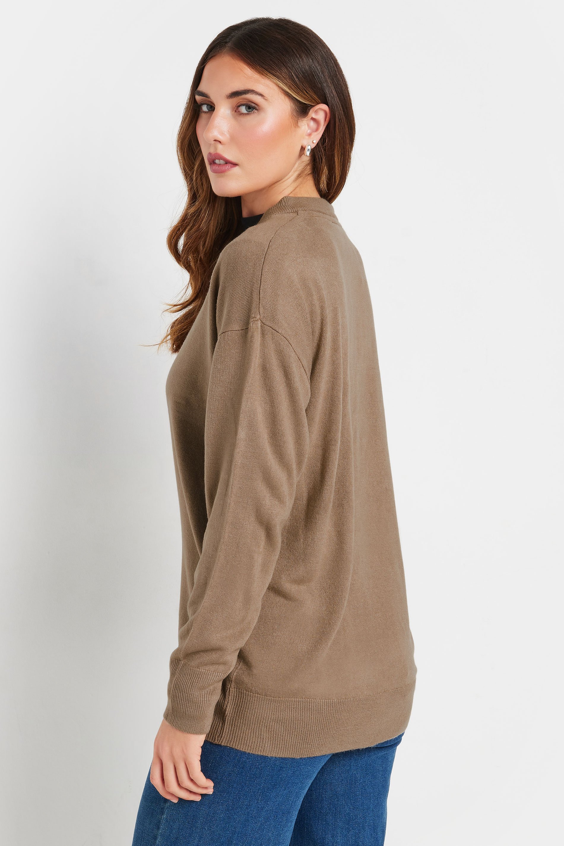 LTS Tall Beige Brown Long Sleeve V-Neck Jumper | Long Tall Sally 4