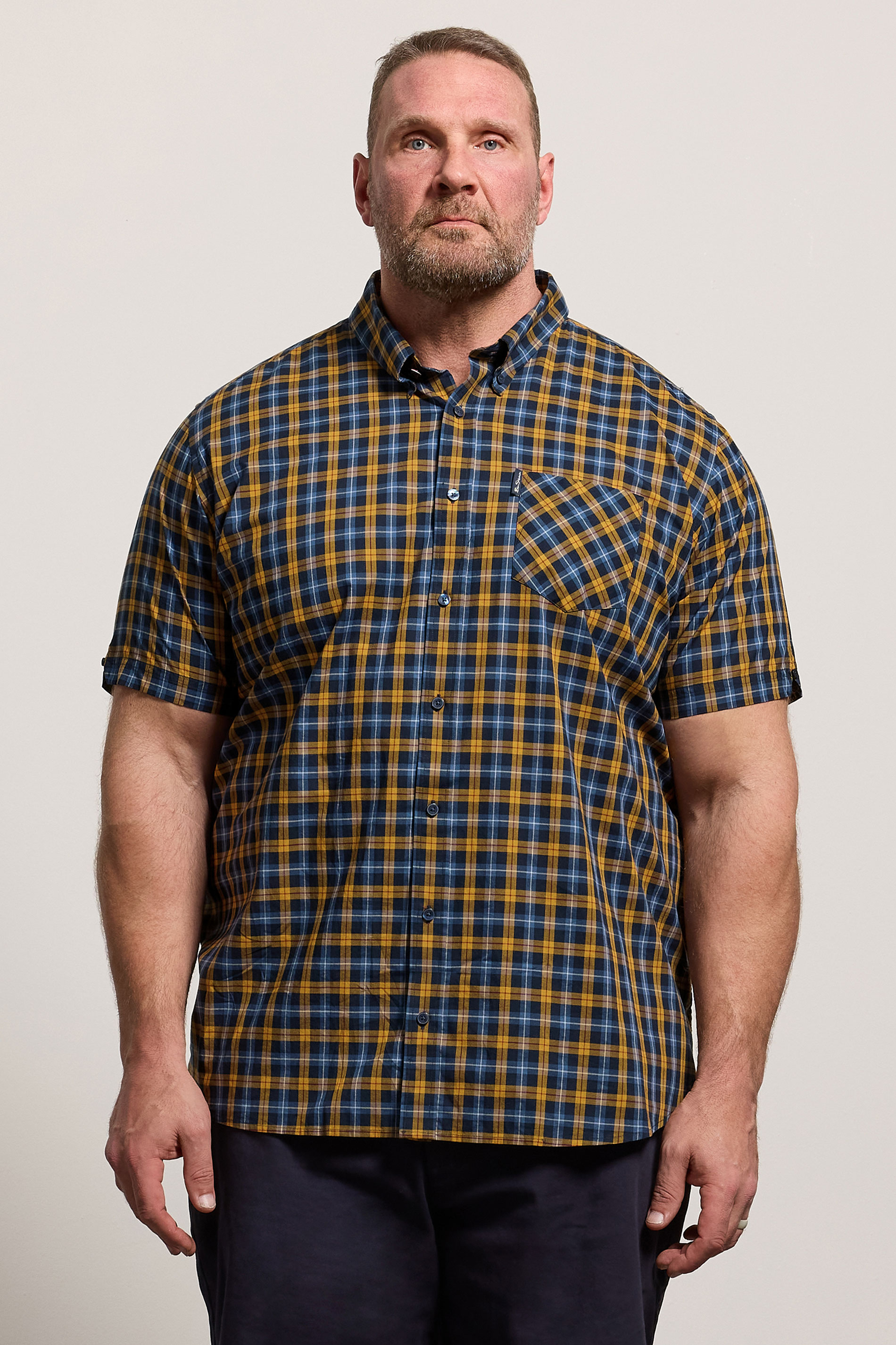 BEN SHERMAN Big & Tall Gold Yellow Check Print Shirt | BadRhino 3