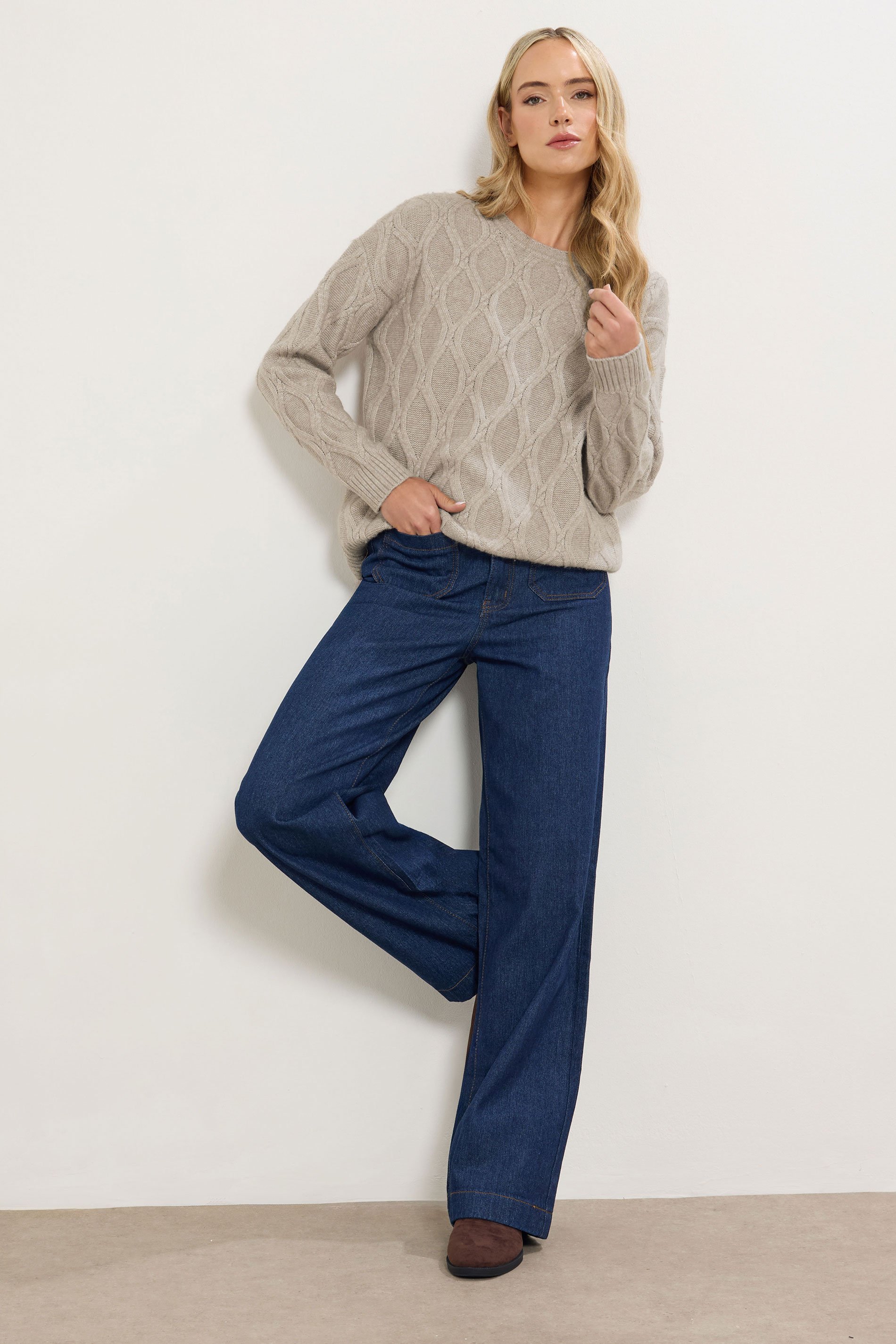 LTS Tall Natural Brown Cable Knit Jumper | Long Tall Sally 2