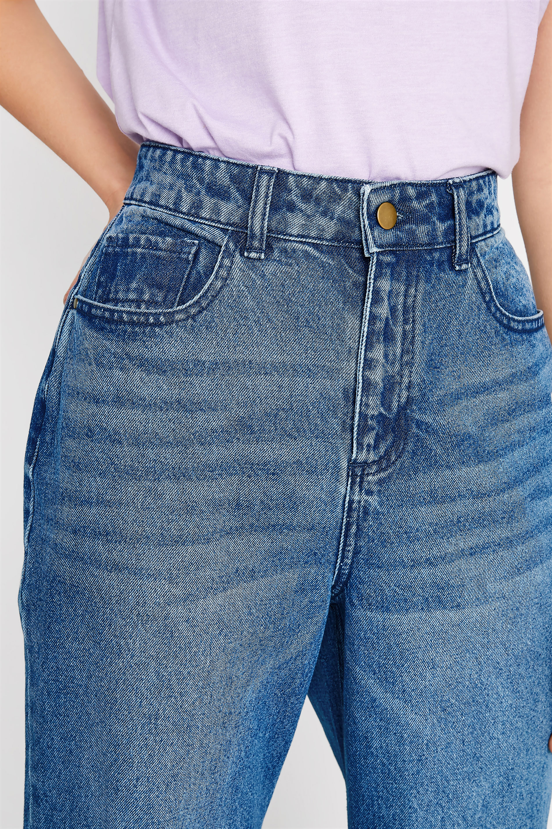 LTS Tall Women's Mid Blue Denim Cropped Wide Leg Jeans | Long Tall Sally 3