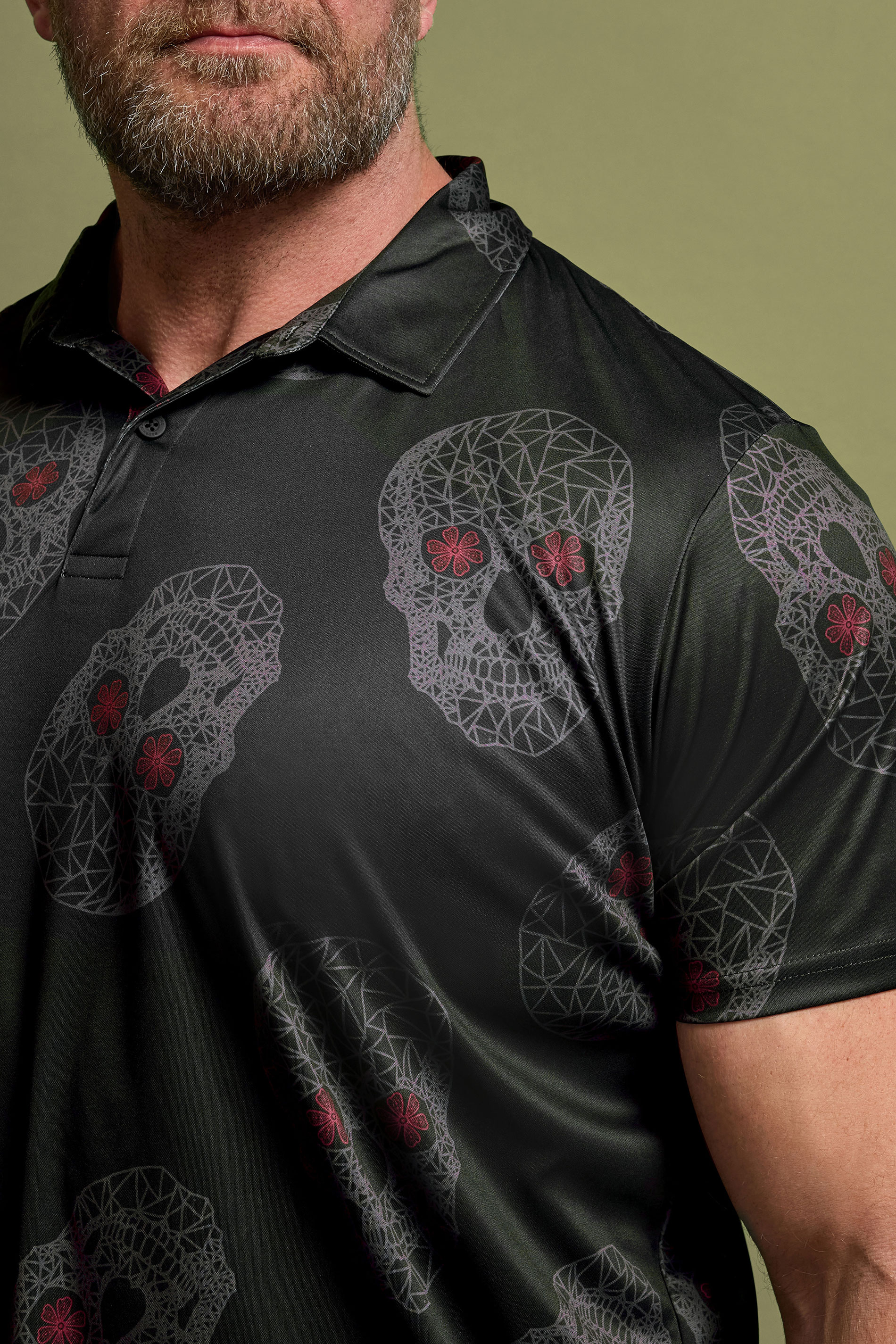 BadRhino Golf Big & Tall Black Skull Print Polo Shirt | BadRhino 4