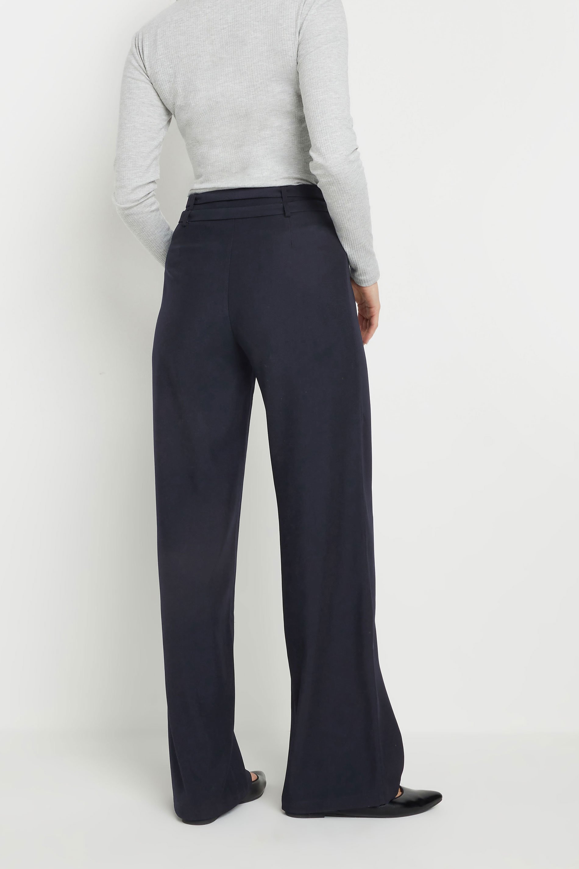 LTS Tall Navy Blue Double Belt Tie Trousers | Long Tall Sally 4