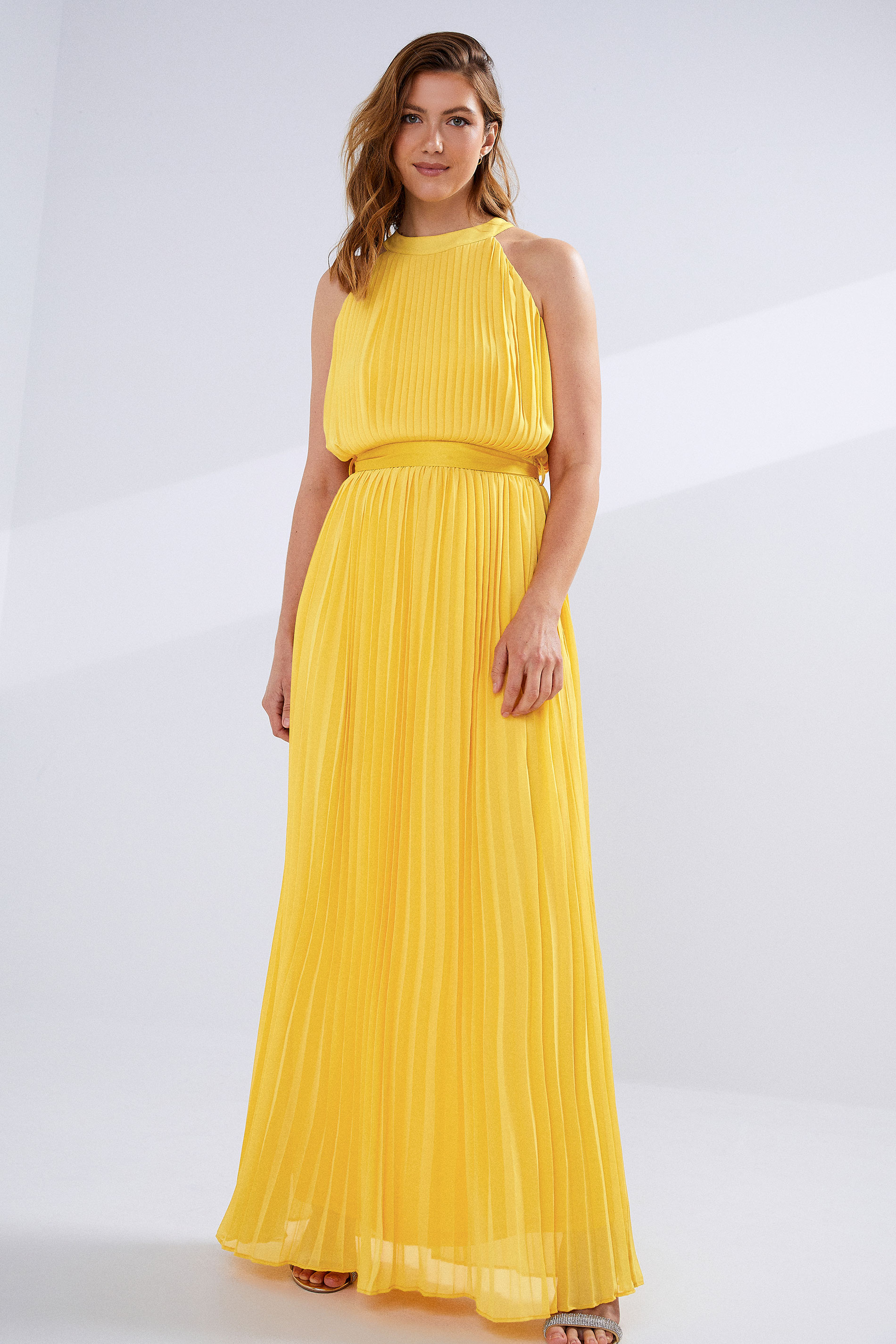 LTS Tall Women's Yellow Pleated Halter Neck Maxi Dress | Long Tall Sally 2