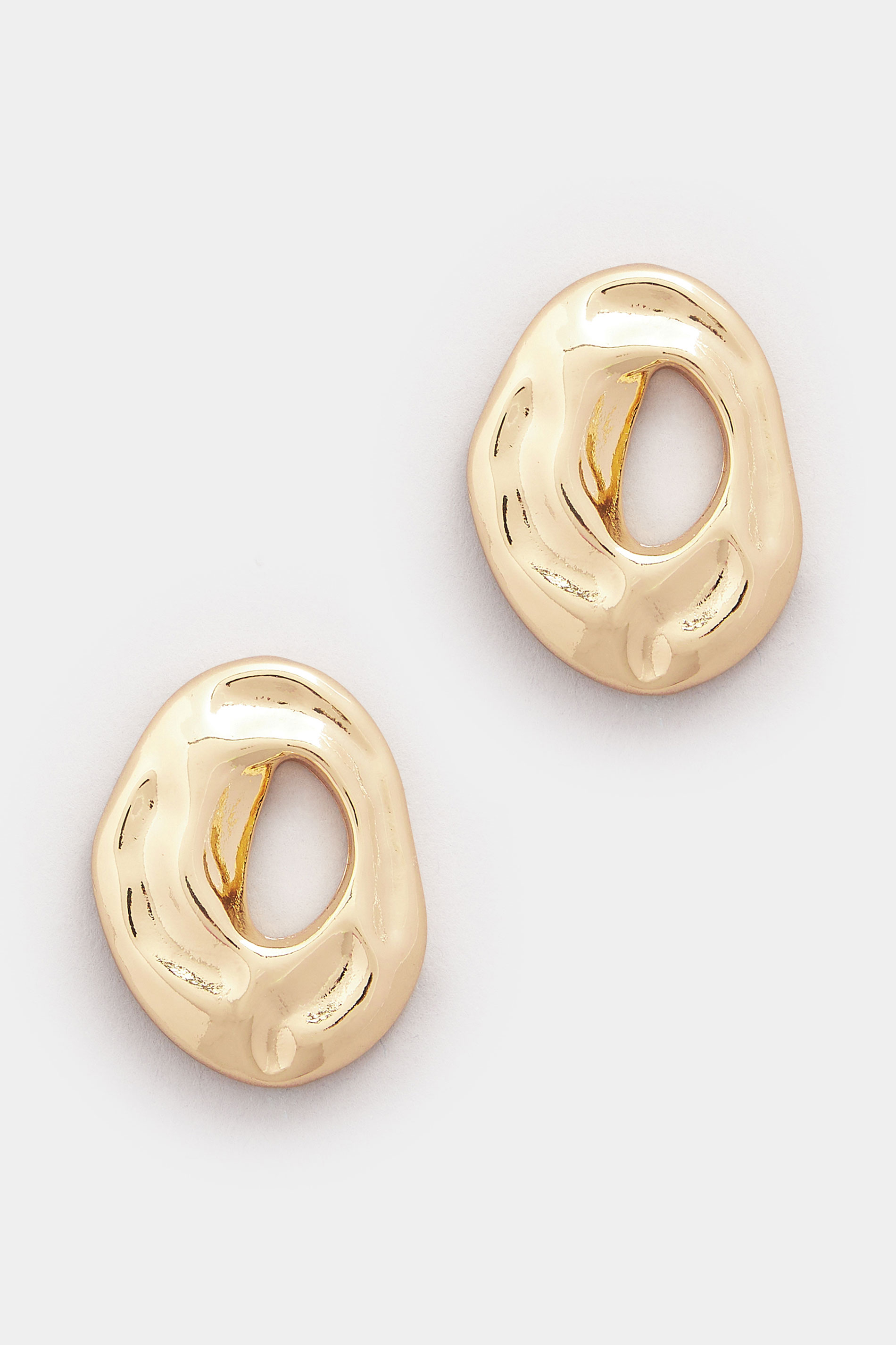 Gold Tone Oval Statement Stud Earrings | Yours Clothing 2