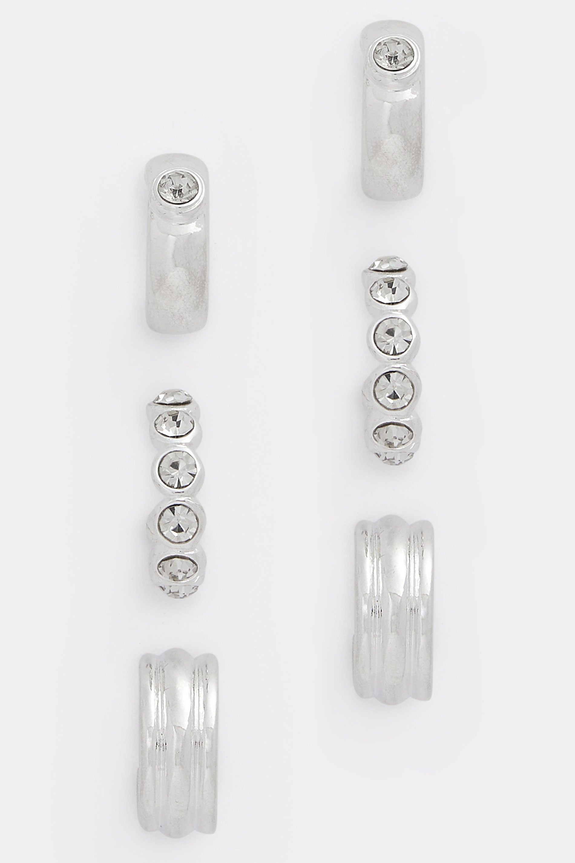 YOURSET 3 PACK Silver Tone Diamante Hoop Earrings | Yours Clothing 3