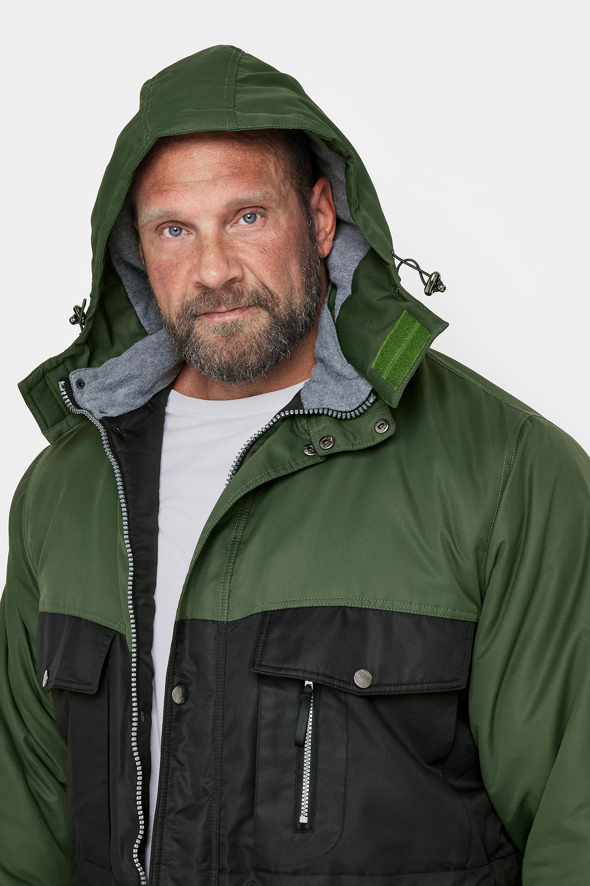 BadRhino Big & Tall Green & Black Fleece Lined Hooded Coat | BadRhino 2