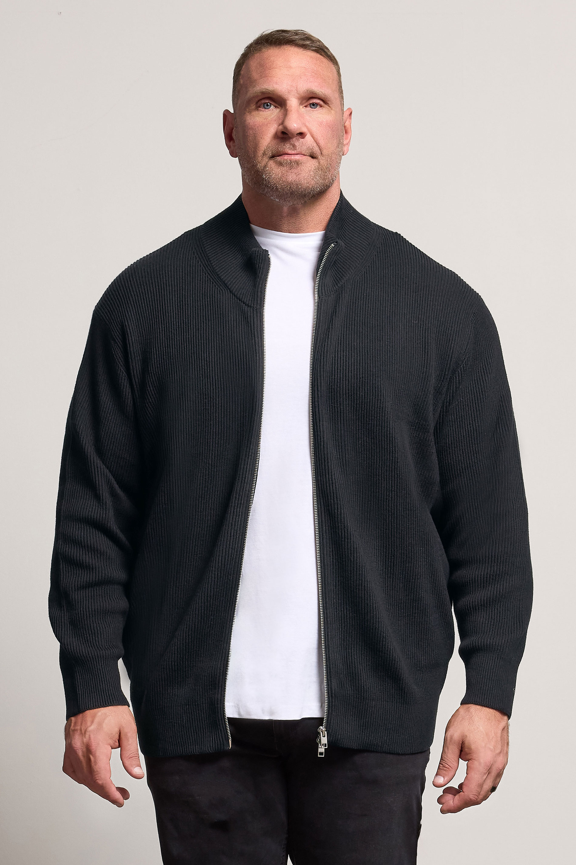 JACK & JONES Big & Tall Black Knit Zip Cardigan | BadRhino 3