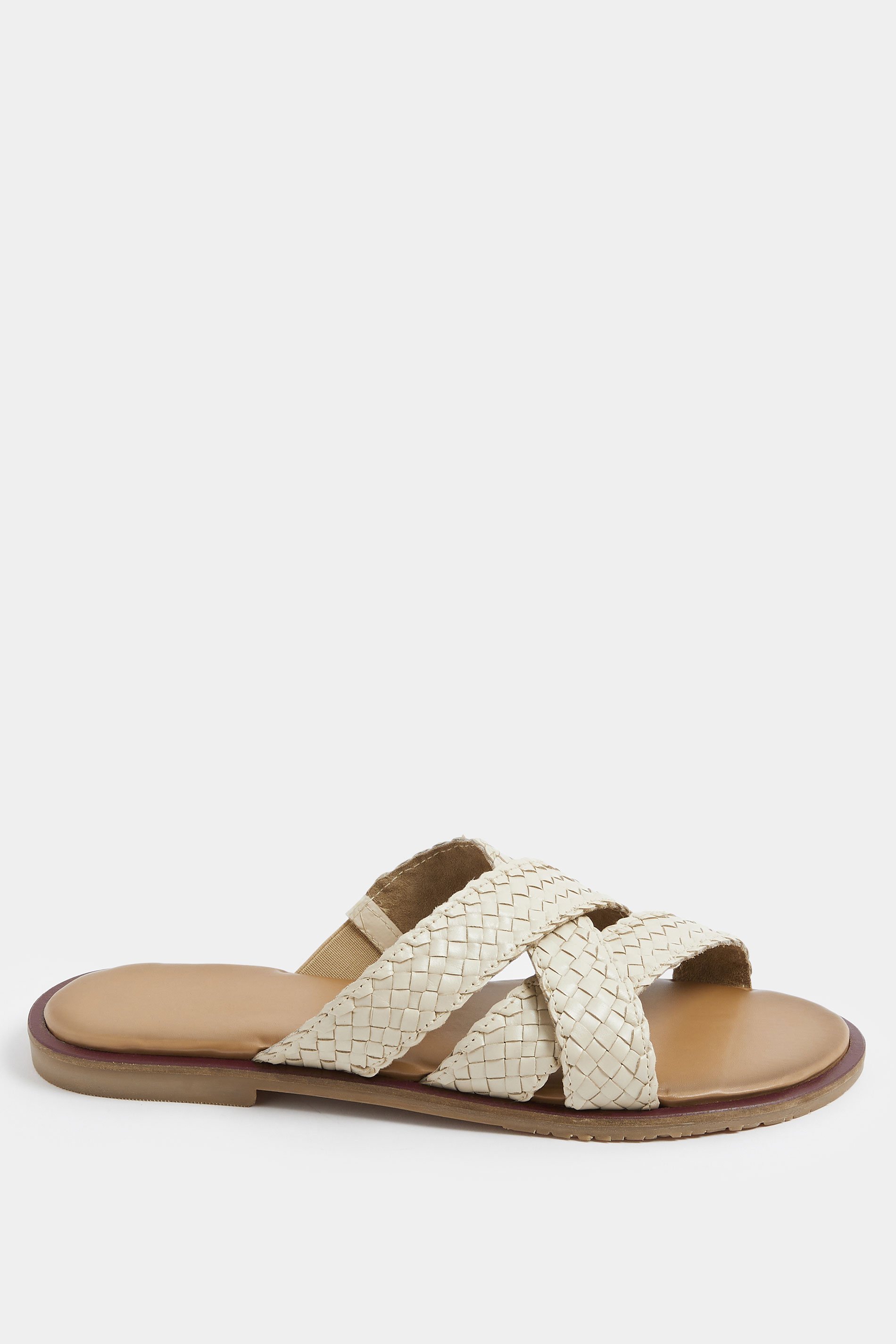 LTS Ivory White Faux Leather Woven Mule Sandals In Standard Fit | Long Tall Sally 2