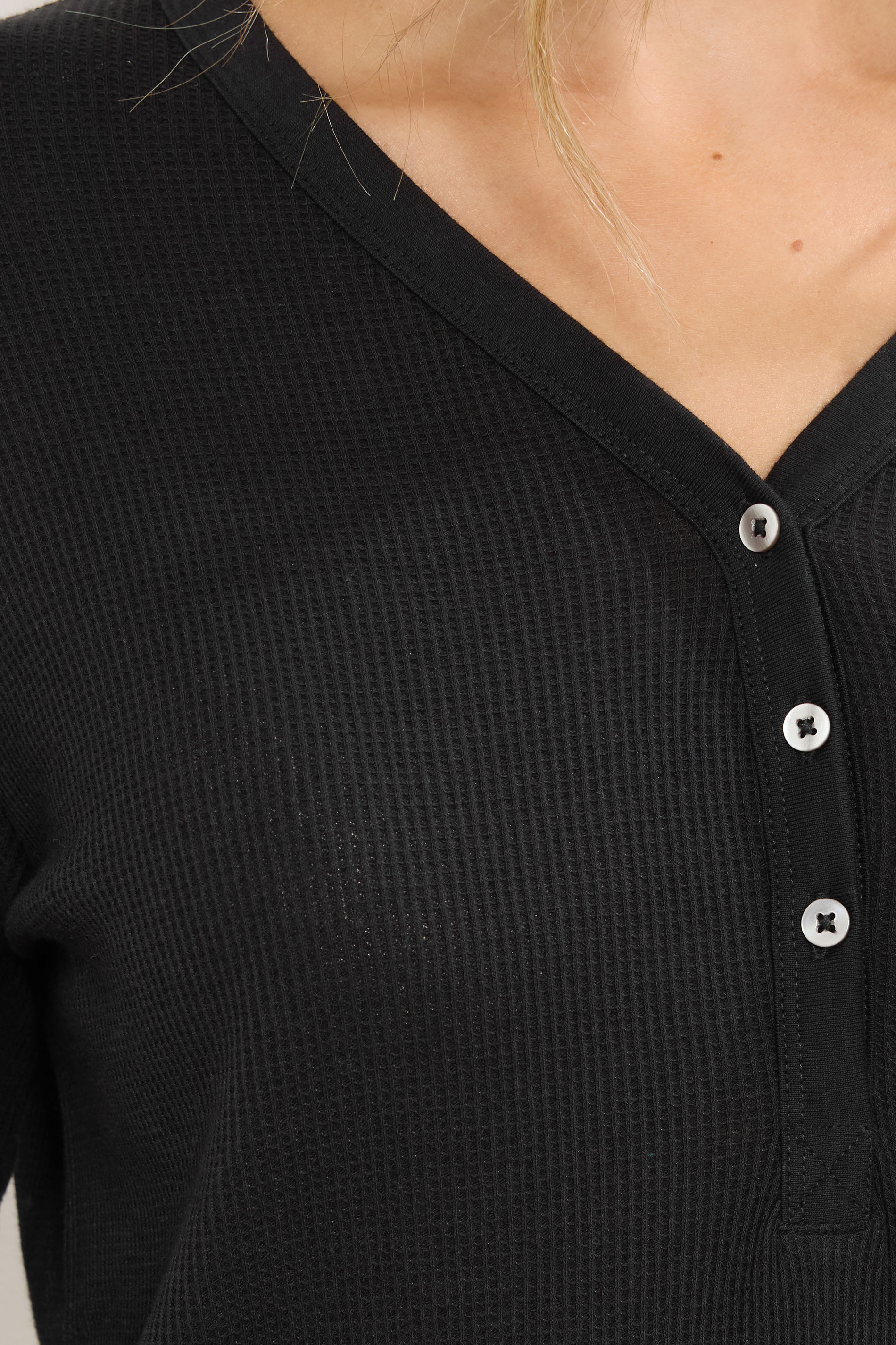 LTS Tall Black Cotton Waffle Pyjama Top | Long Tall Sally 5