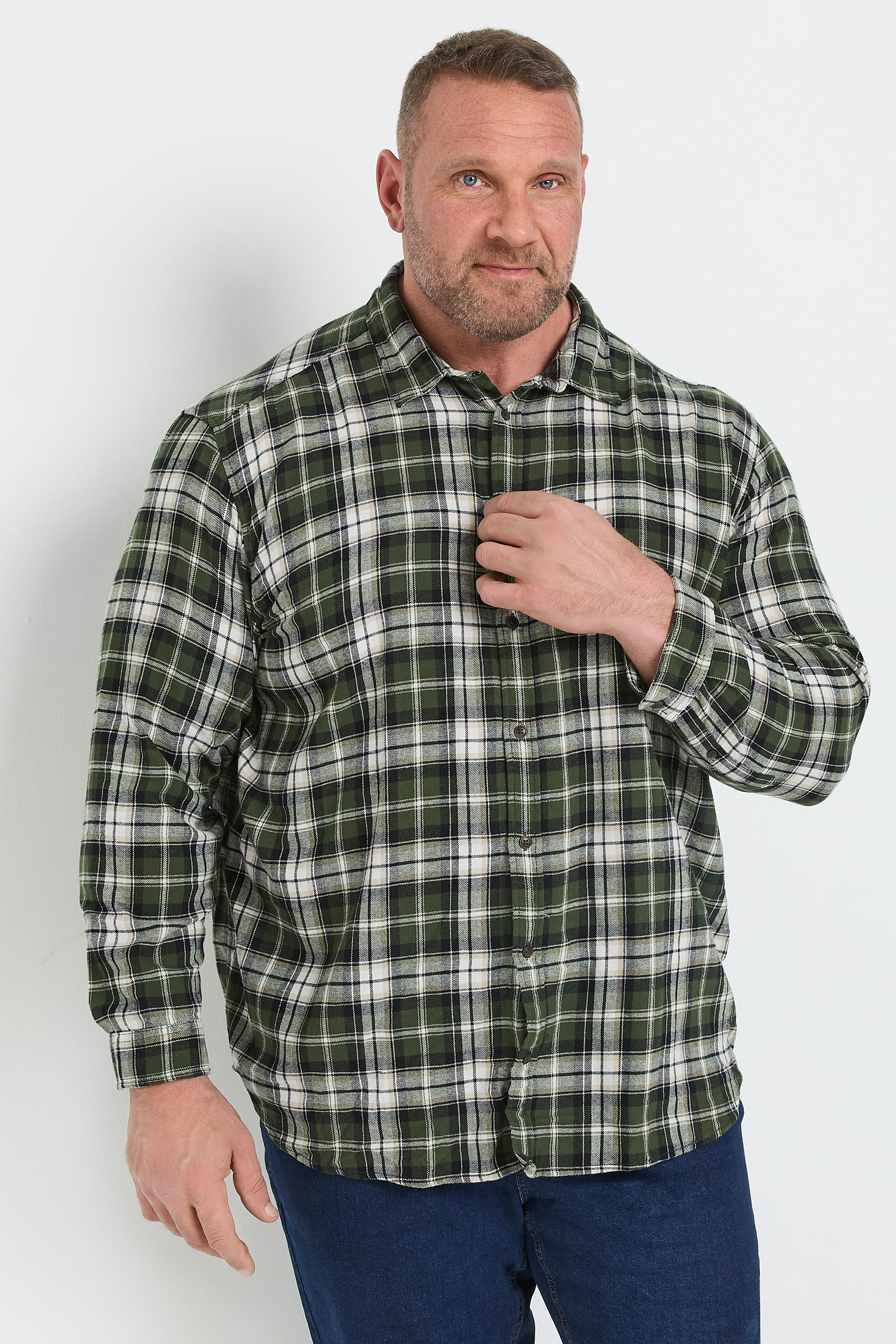 JACK & JONES Big & Tall Green Flannel Checked Shirt | BadRhino 1