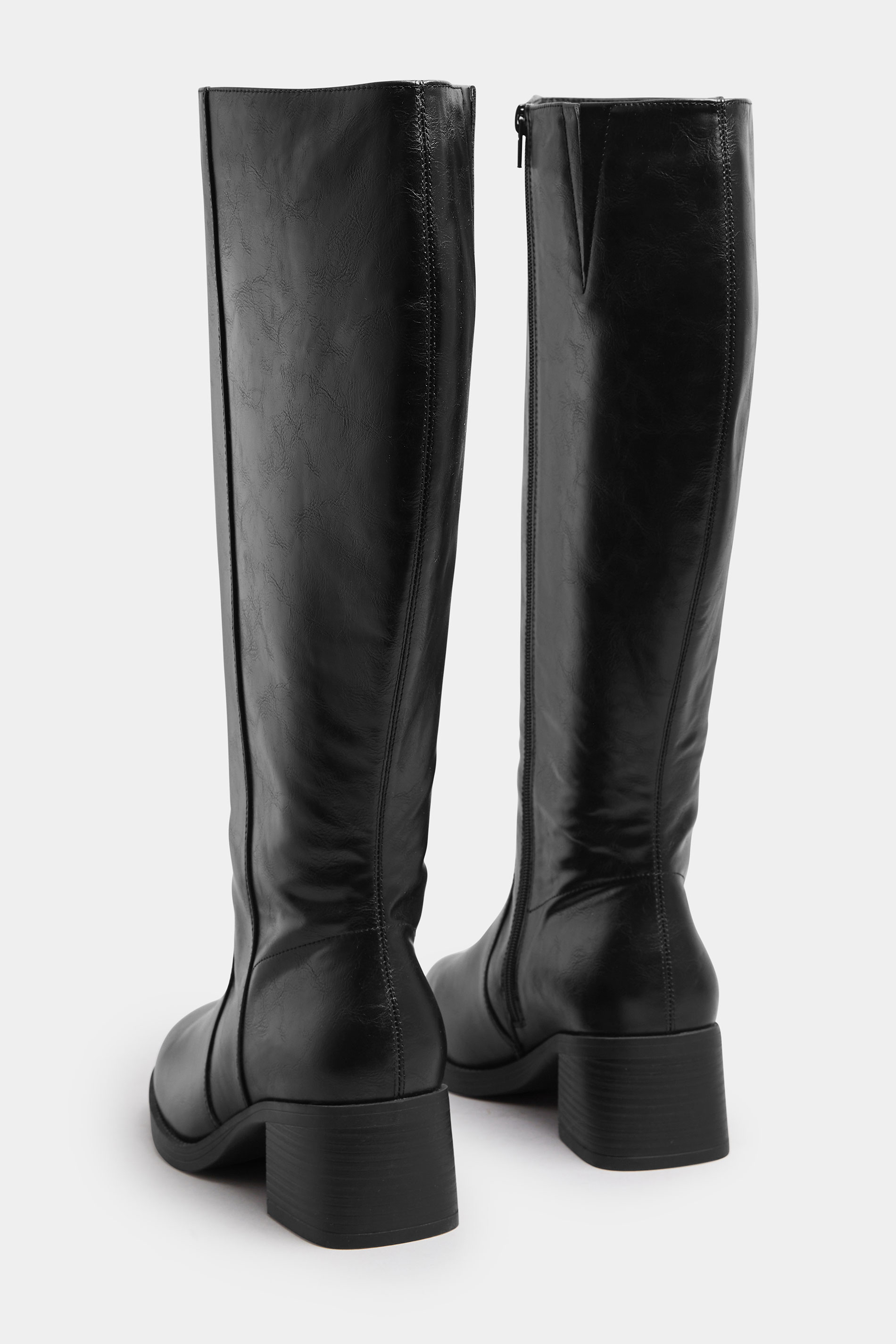 Black Square Toe Knee High Boots In Extra Wide EEE Fit | Yours Clothing 4