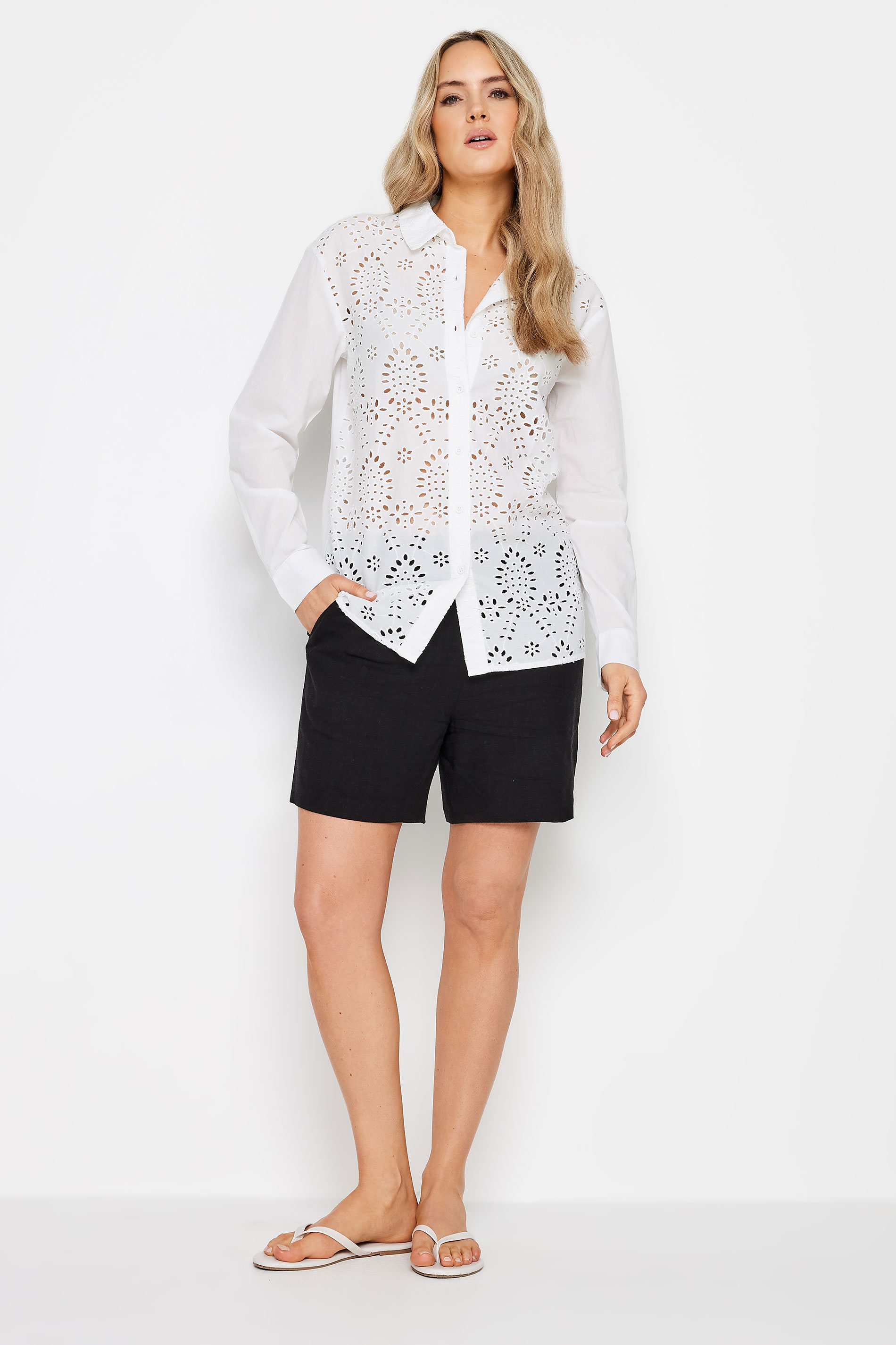LTS Tall Womens White Broderie Anglaise Front Shirt | Long Tall Sally 3