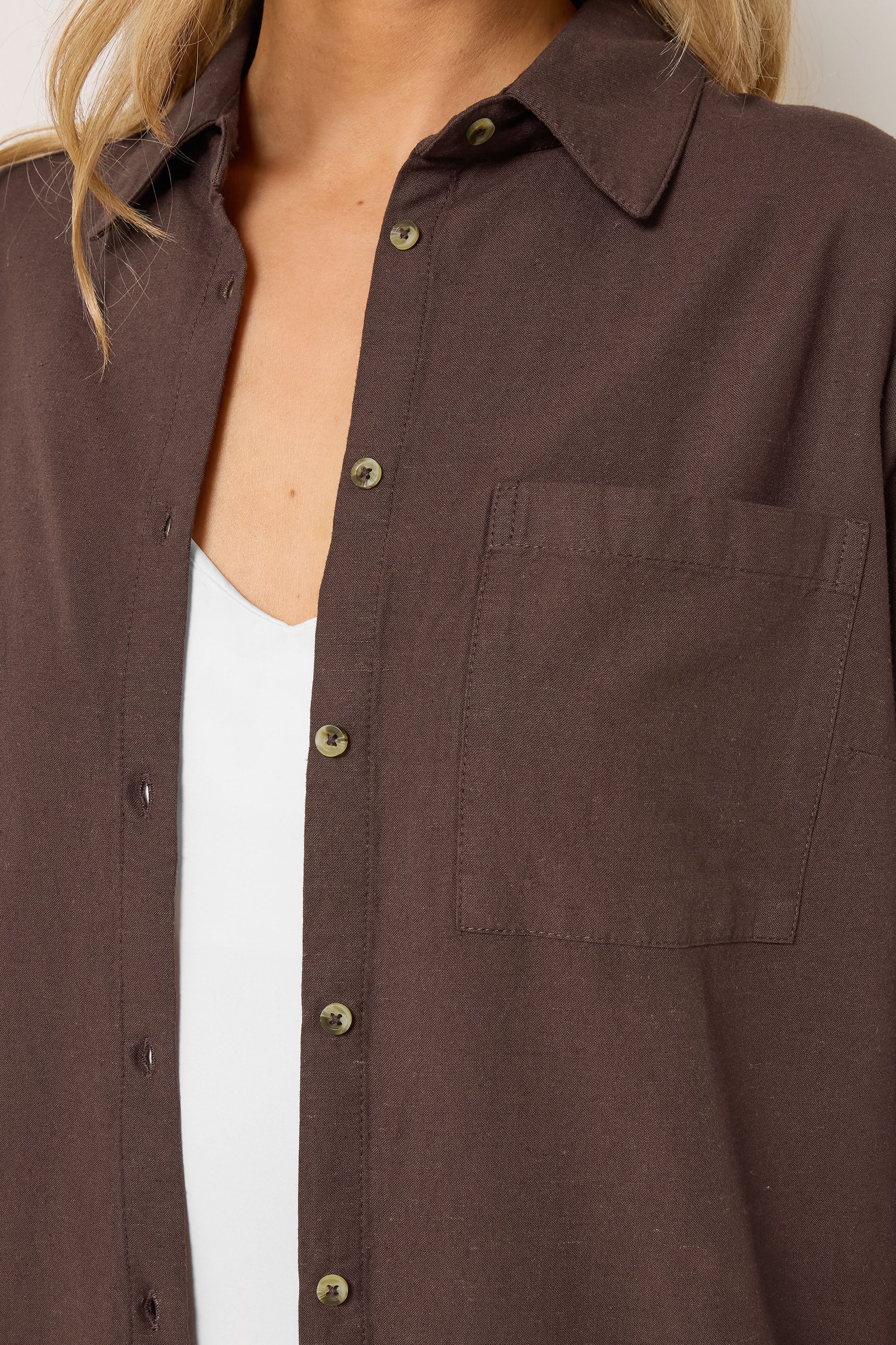 LTS Tall Women's Chocolate Brown Linen Long Sleeve Shirt | Long Tall Sally 4